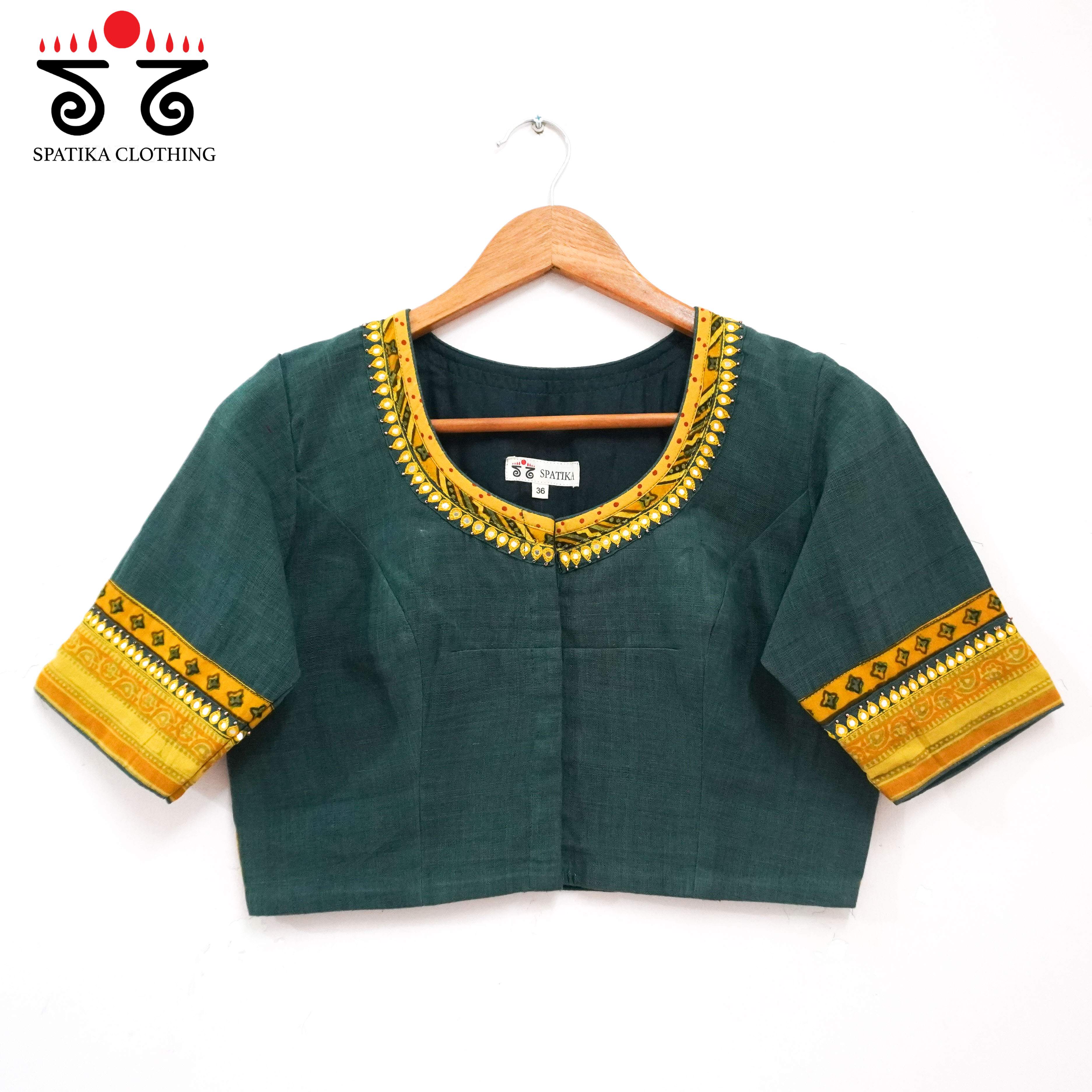 Green Ajrak Patch Work Blouse New!