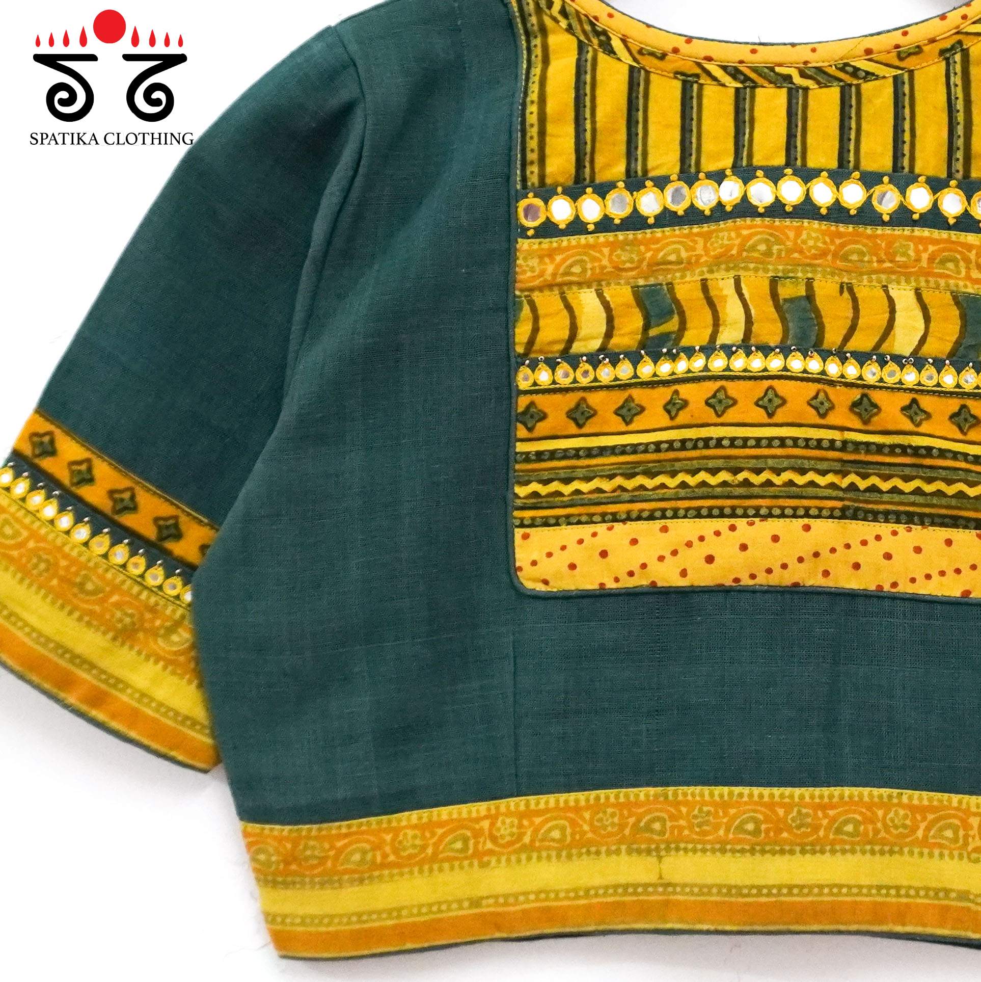 Green Ajrak Patch Work Blouse New!