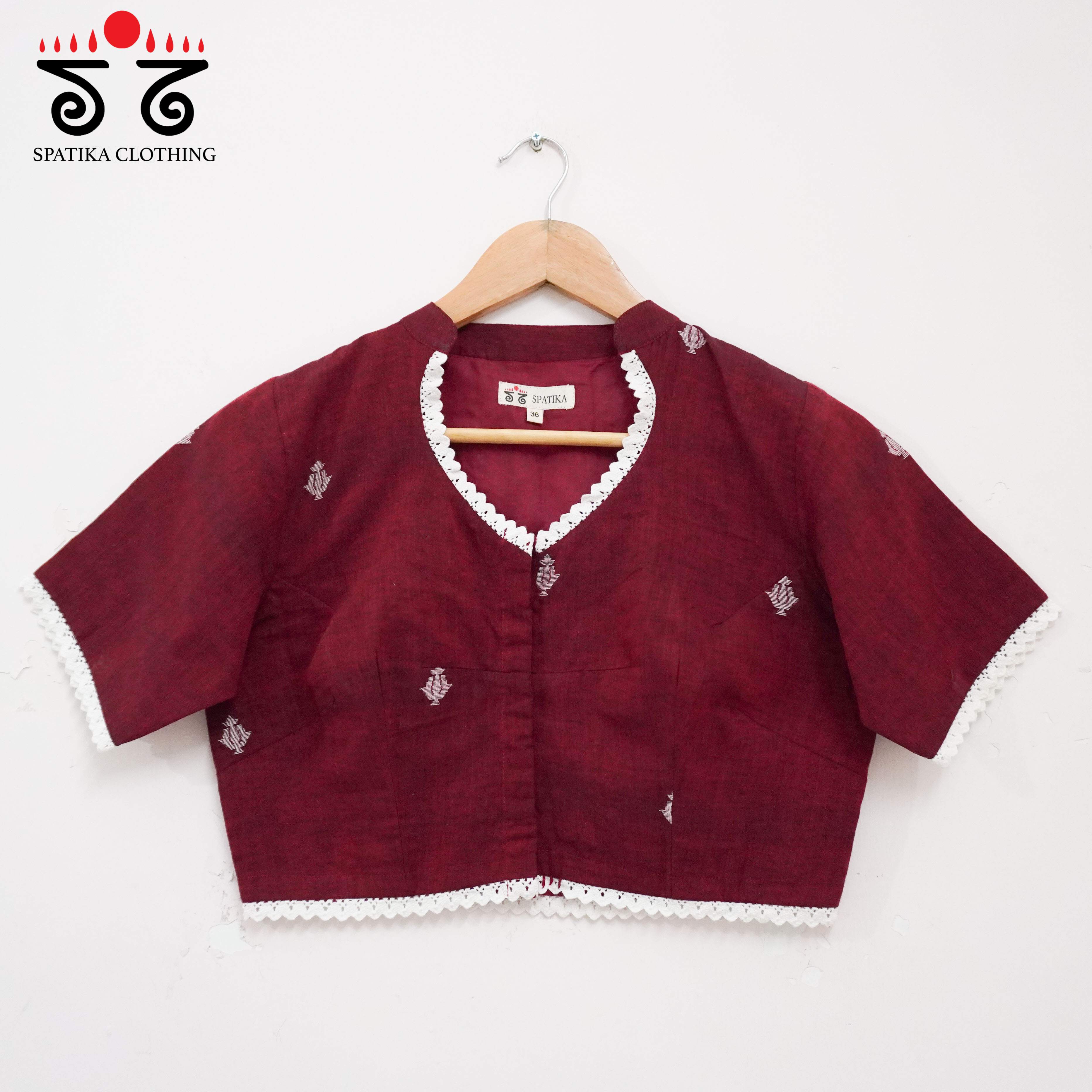 Maroon Jamdhani Lace Blouse
