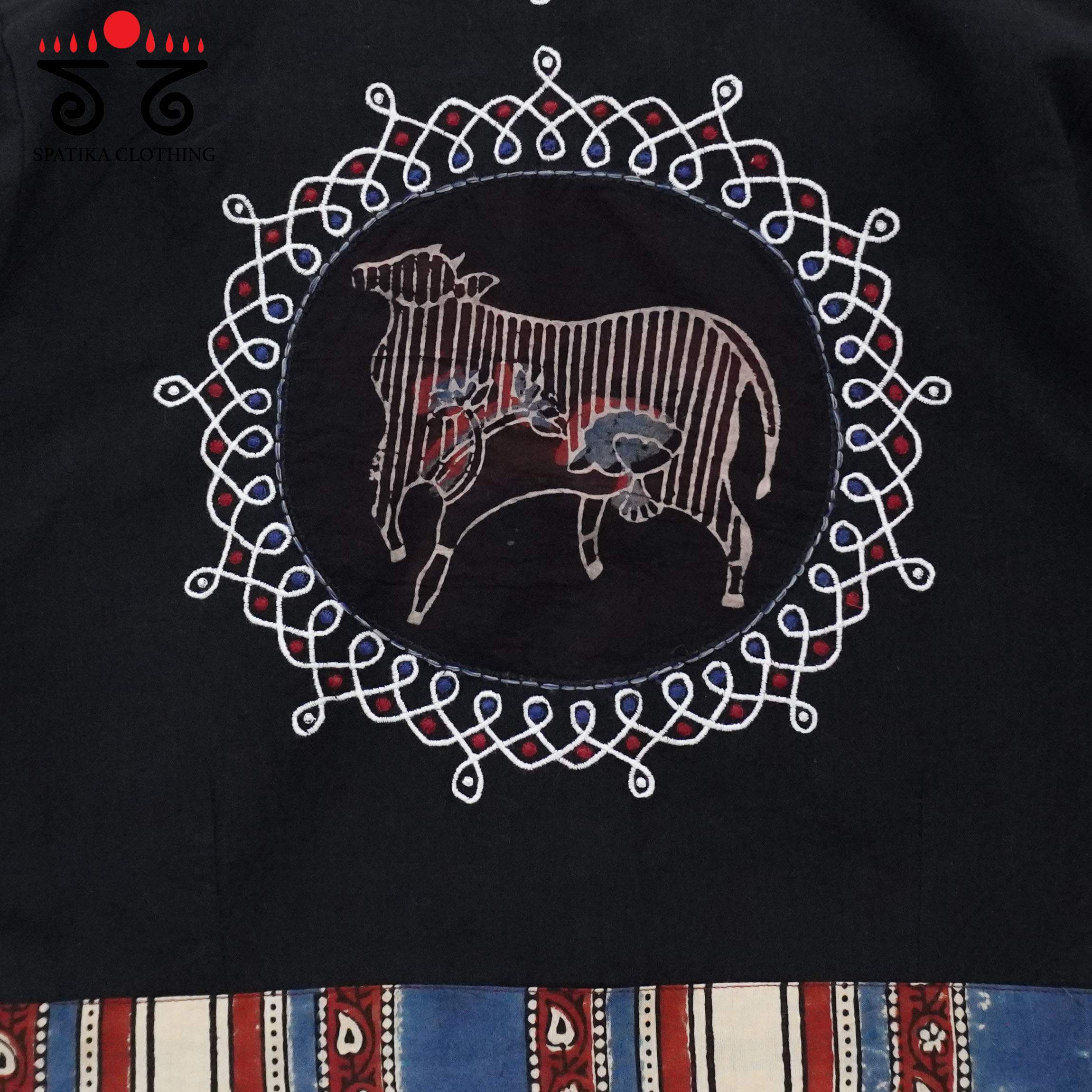 The Pichwai Cow - Black Kolam Handcrafted Blouse