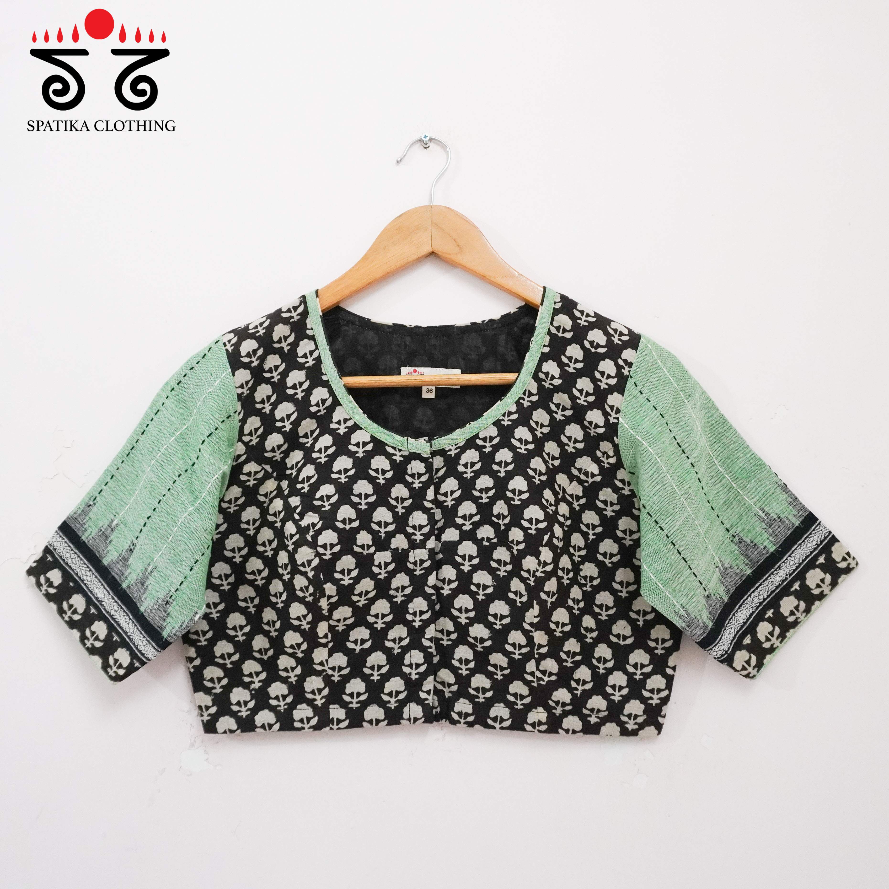 Ponduru Bagru - Black & Green Handcrafted Blouse