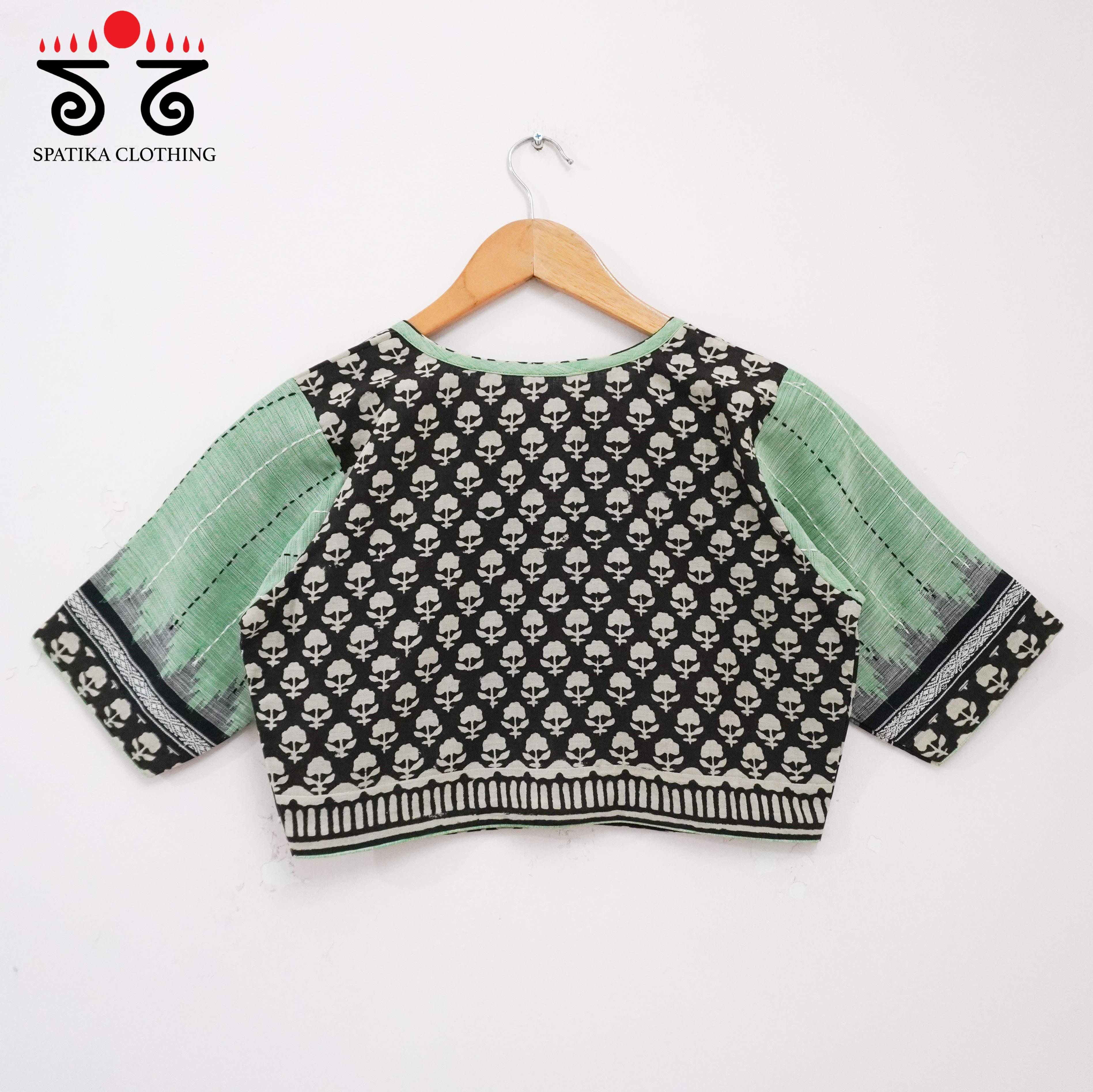 Ponduru Bagru - Black & Green Handcrafted Blouse