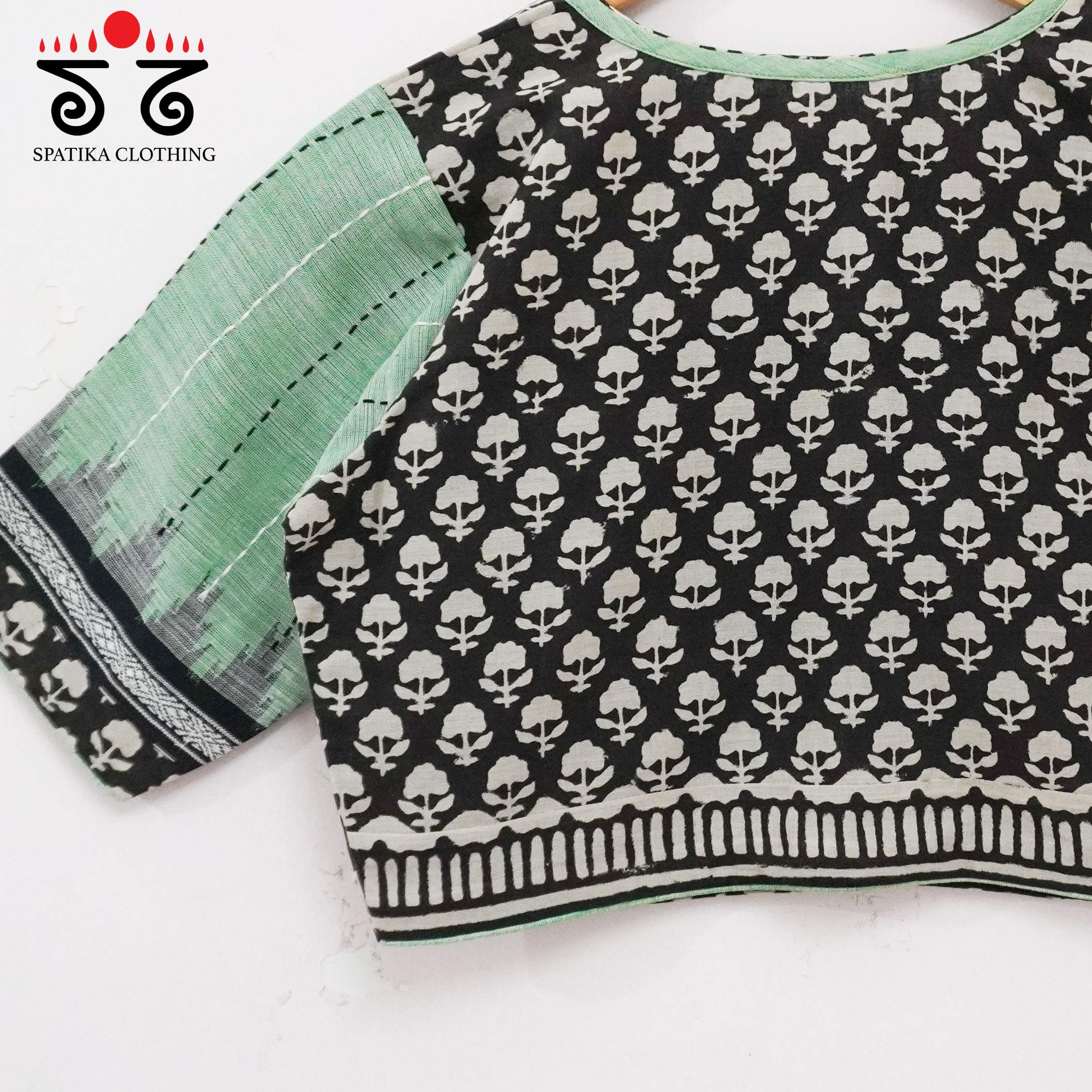 Ponduru Bagru - Black & Green Handcrafted Blouse