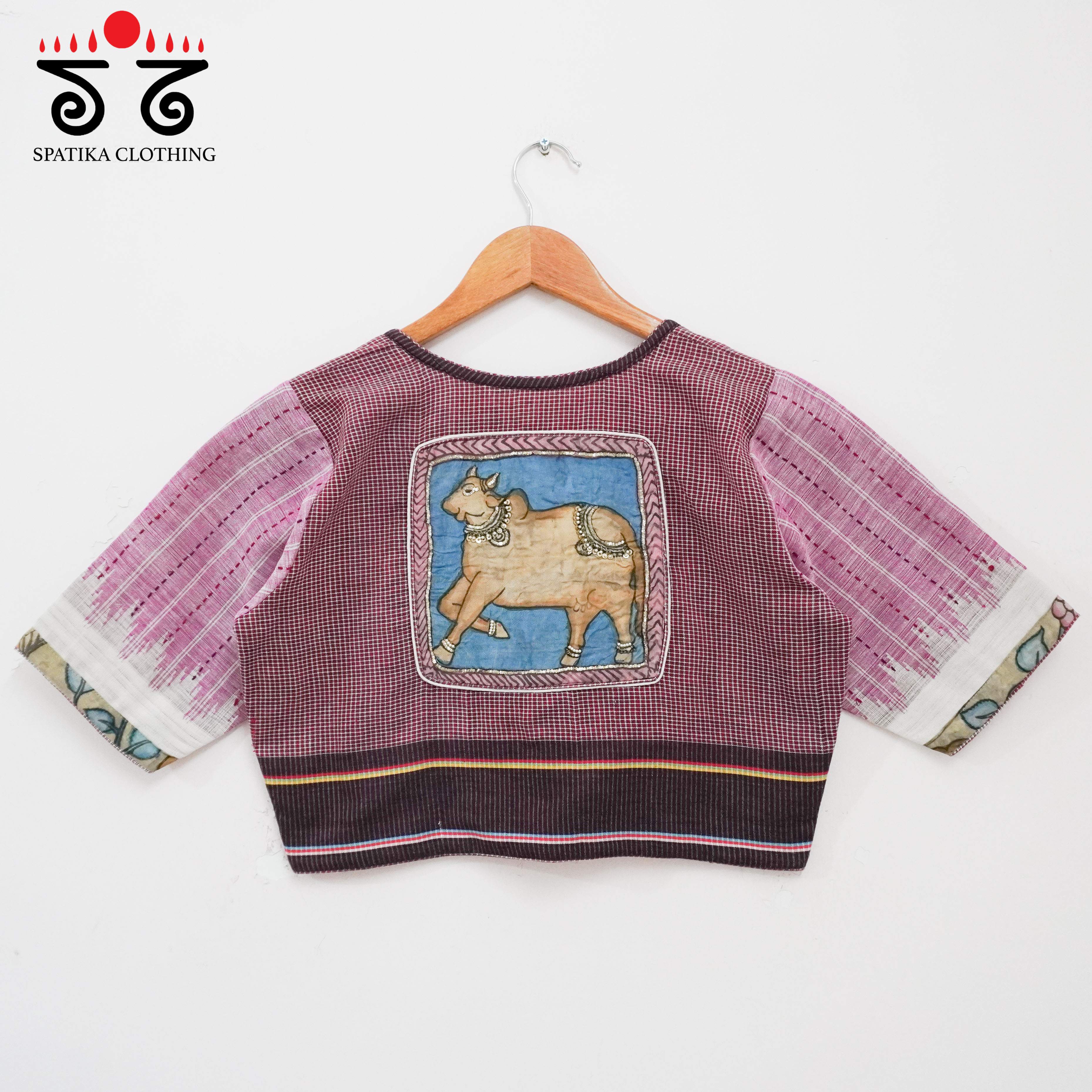 Pink Kalamkari Cow - Handcrafted Blouse