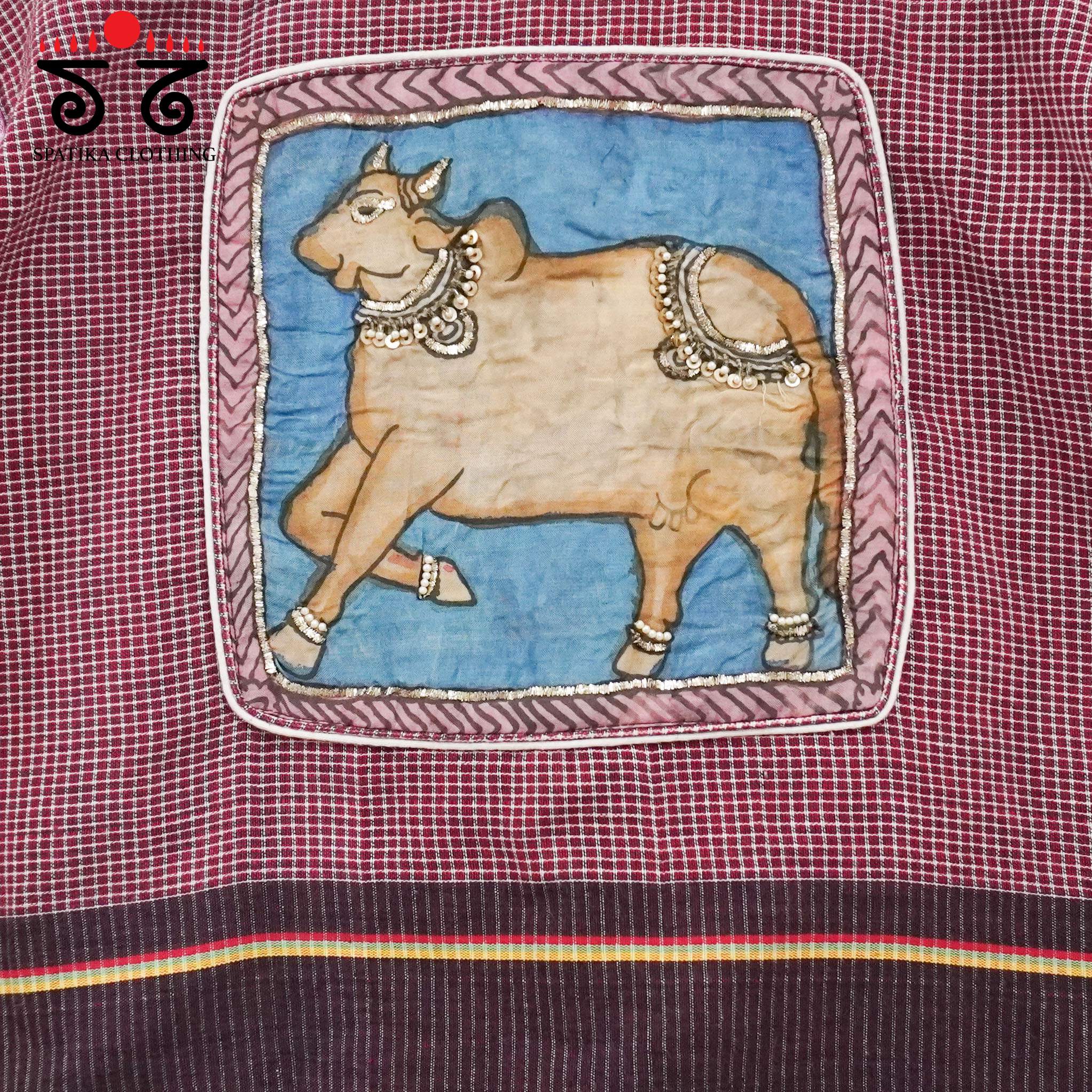 Pink Kalamkari Cow - Handcrafted Blouse