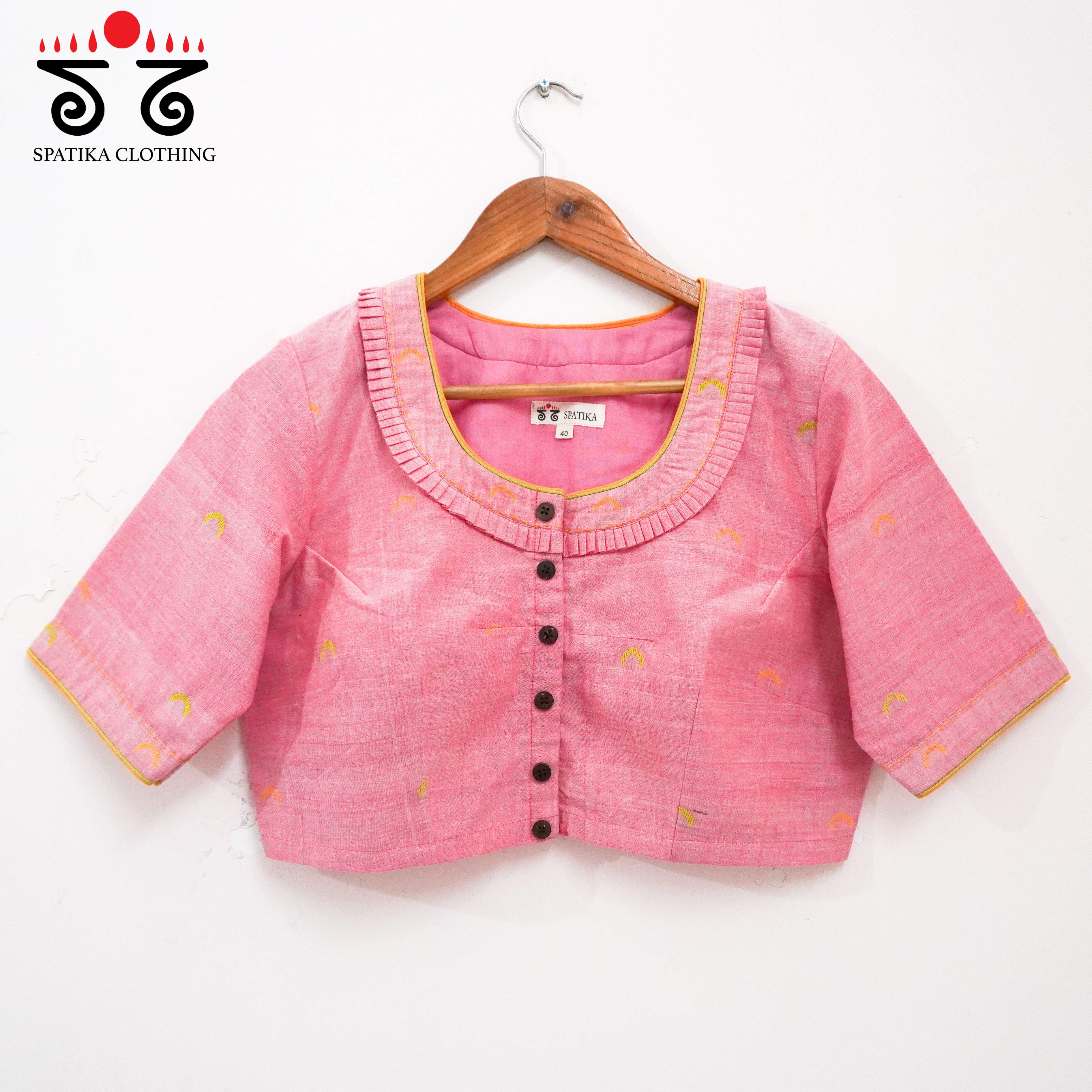 The Frilled Pink Jamdhani Blouse
