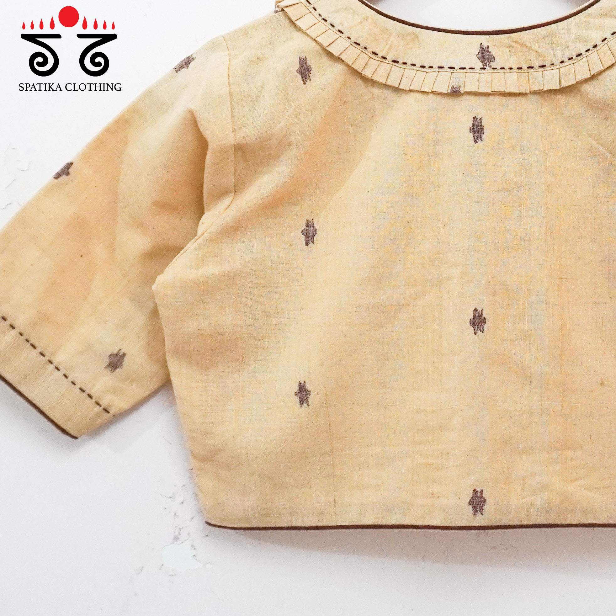 The Frilled Beige Jamdhani Blouse