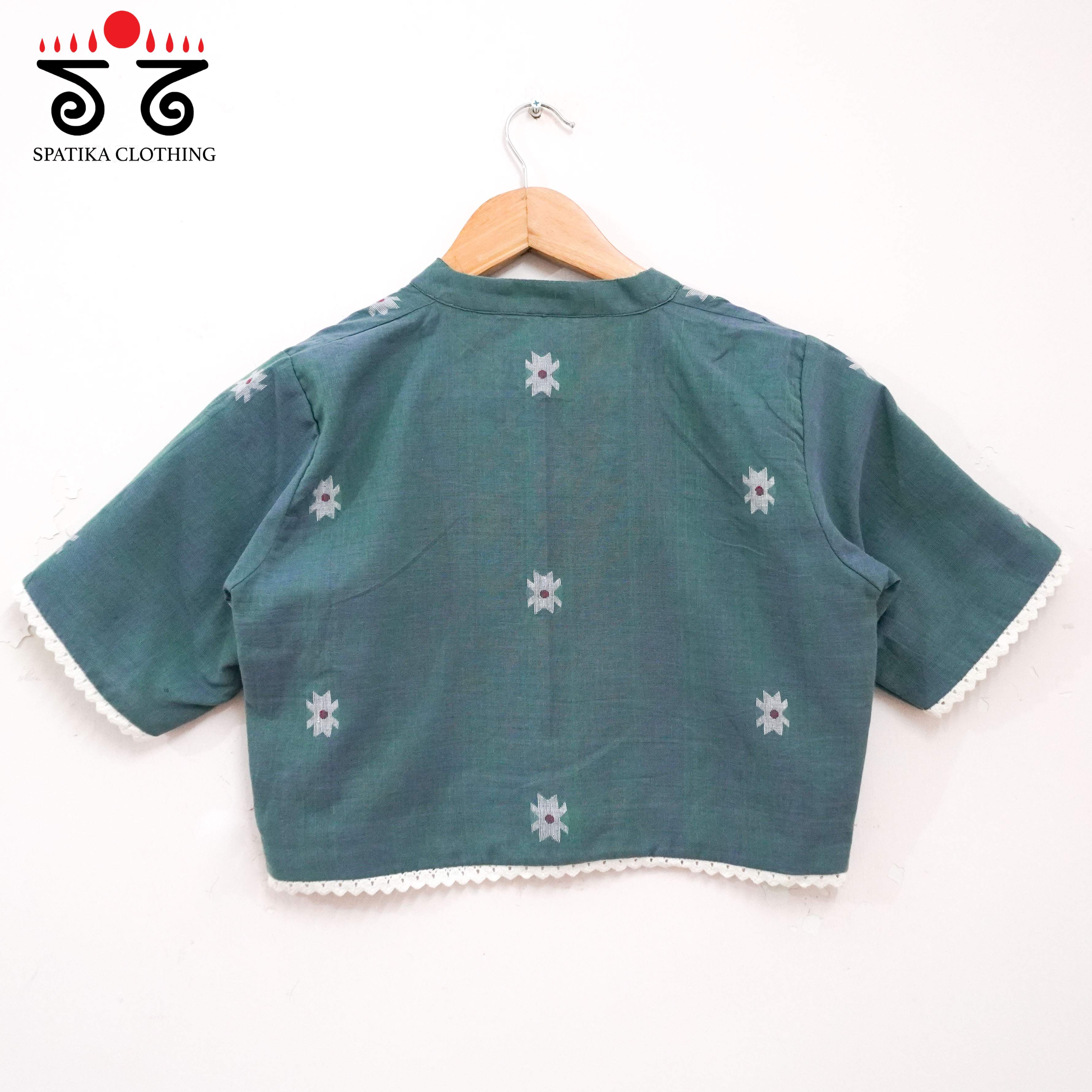 Blue & Green Dual Tone Jamdhani Lace Blouse