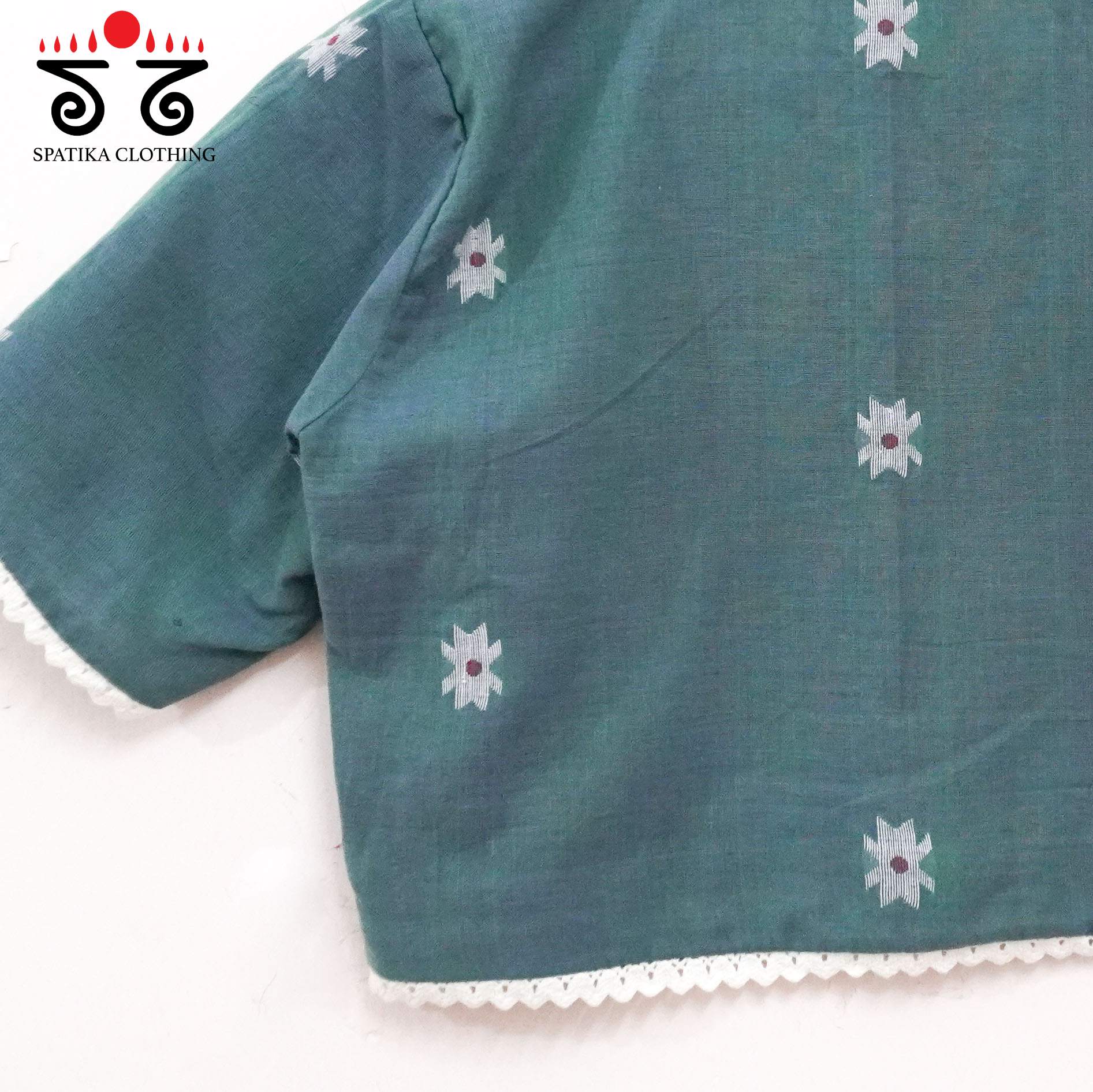Blue & Green Dual Tone Jamdhani Lace Blouse