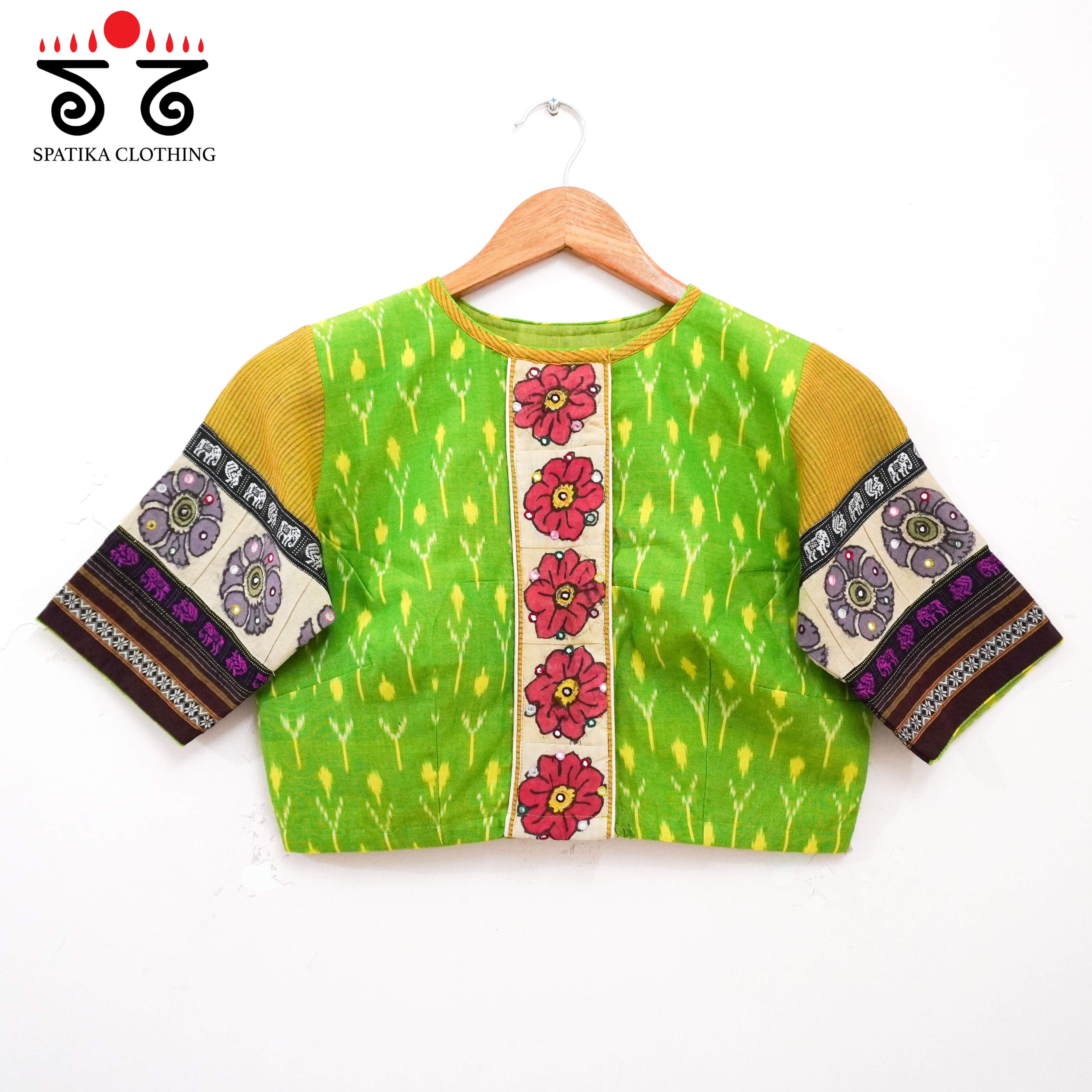 Green & Yellow Ikat - Pen Kalamkari Handcrafted Blouse