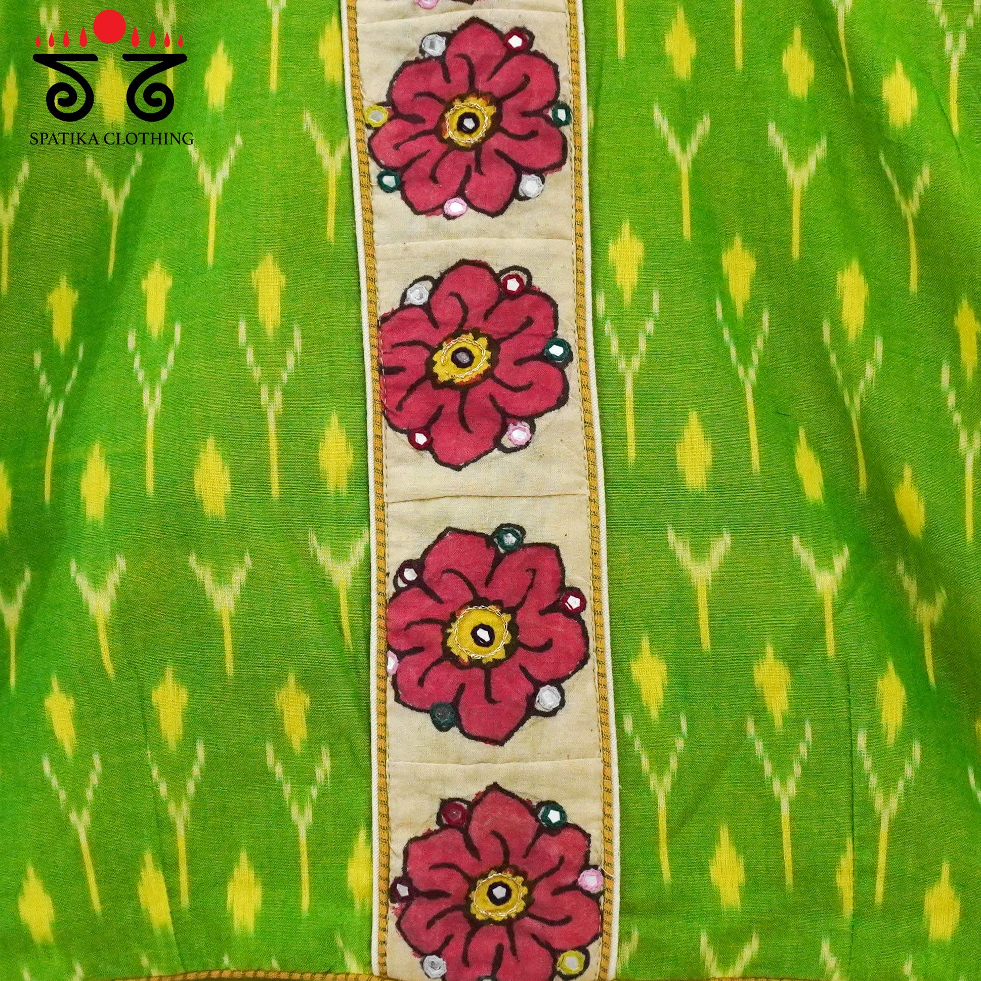 Green & Yellow Ikat - Pen Kalamkari Handcrafted Blouse