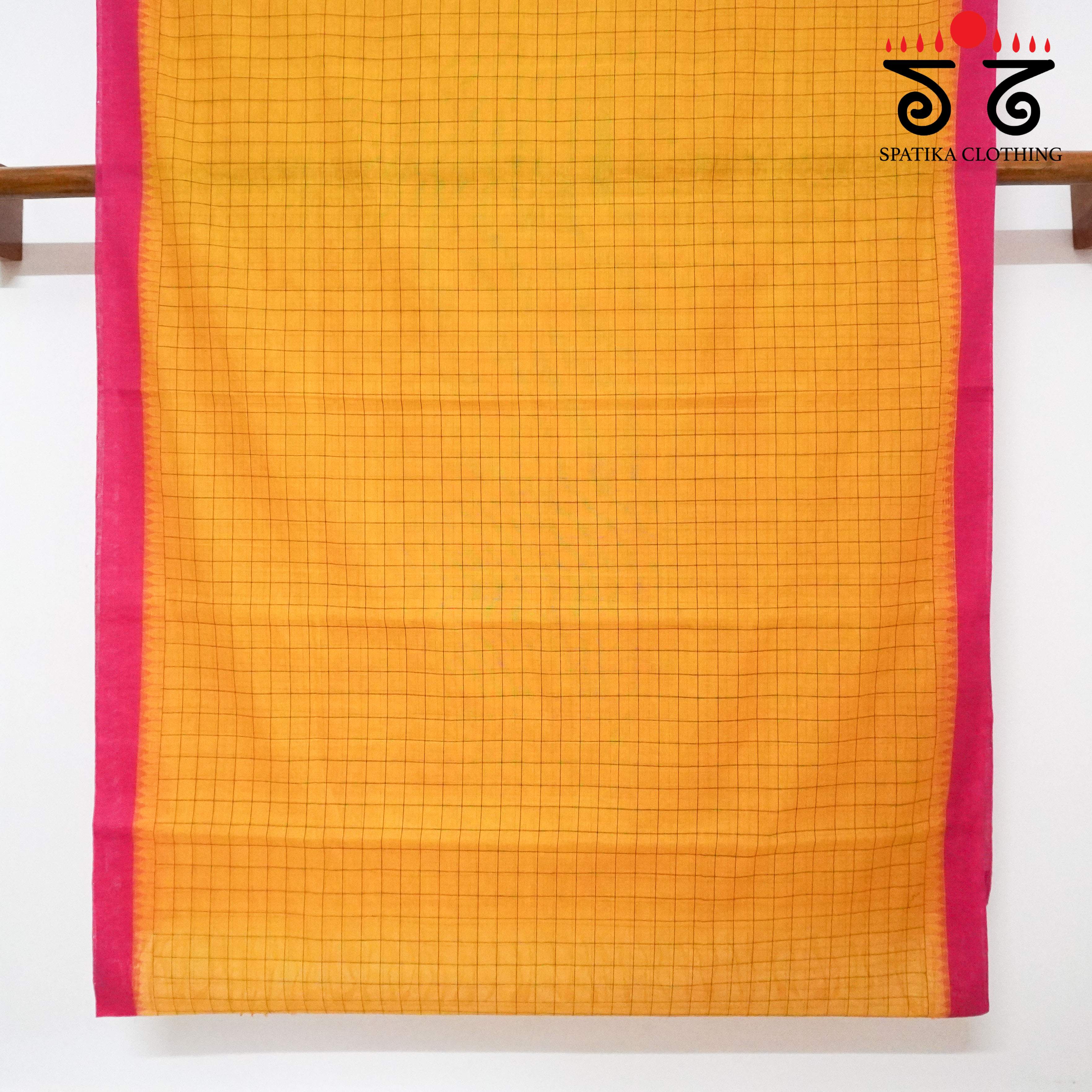 Yellow & Pink Ponduru Handspun Cotton Saree