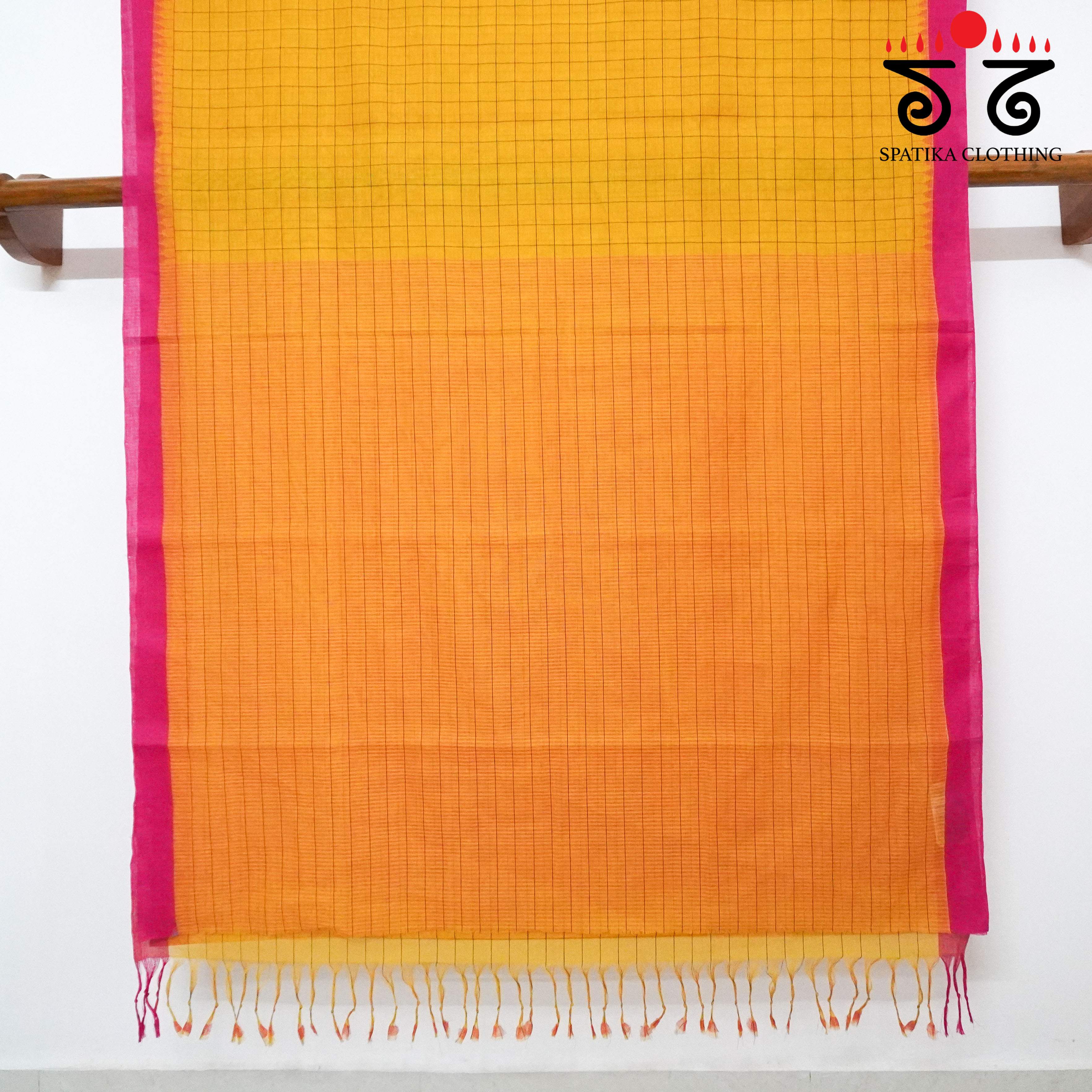 Yellow & Pink Ponduru Handspun Cotton Saree