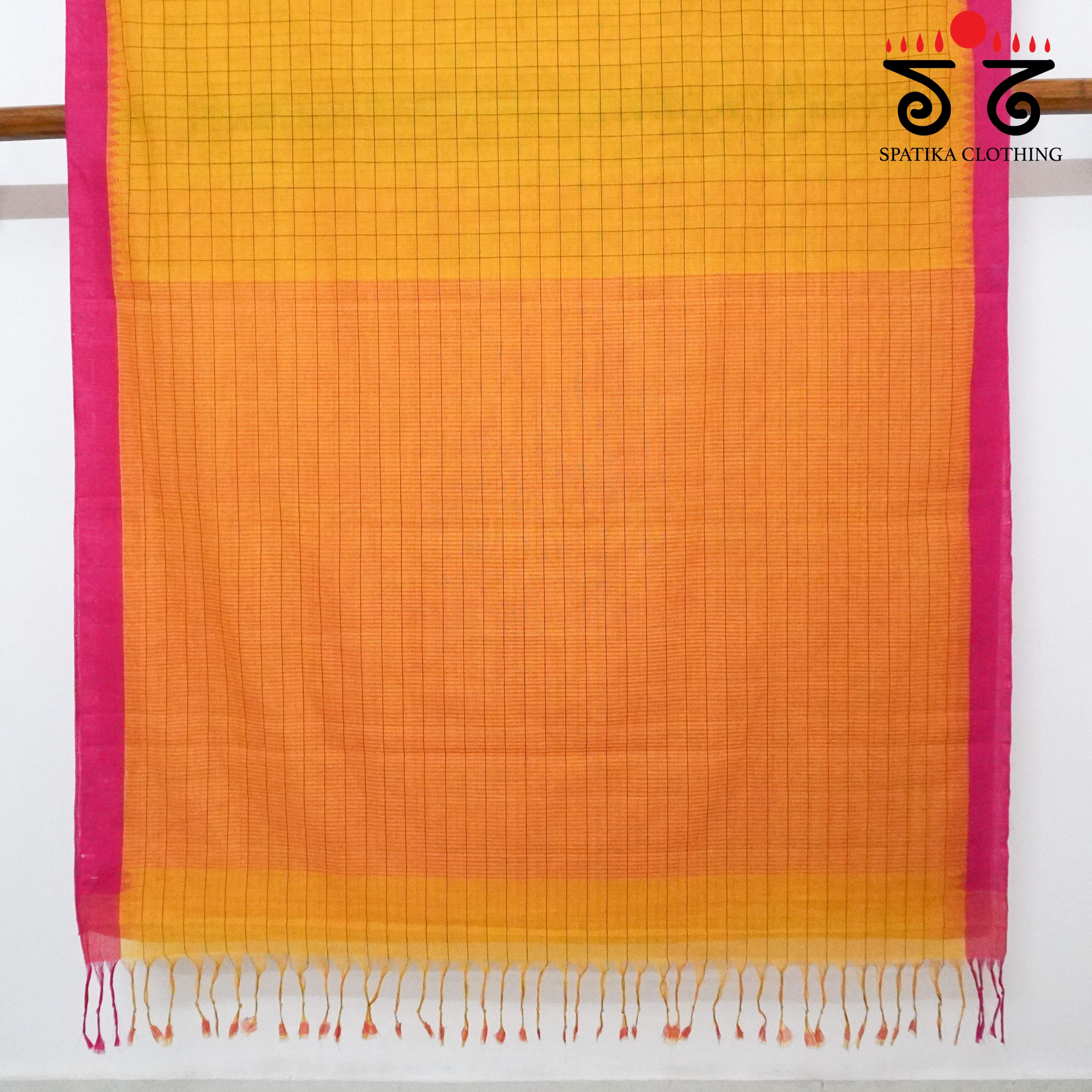 Yellow & Pink Ponduru Handspun Cotton Saree