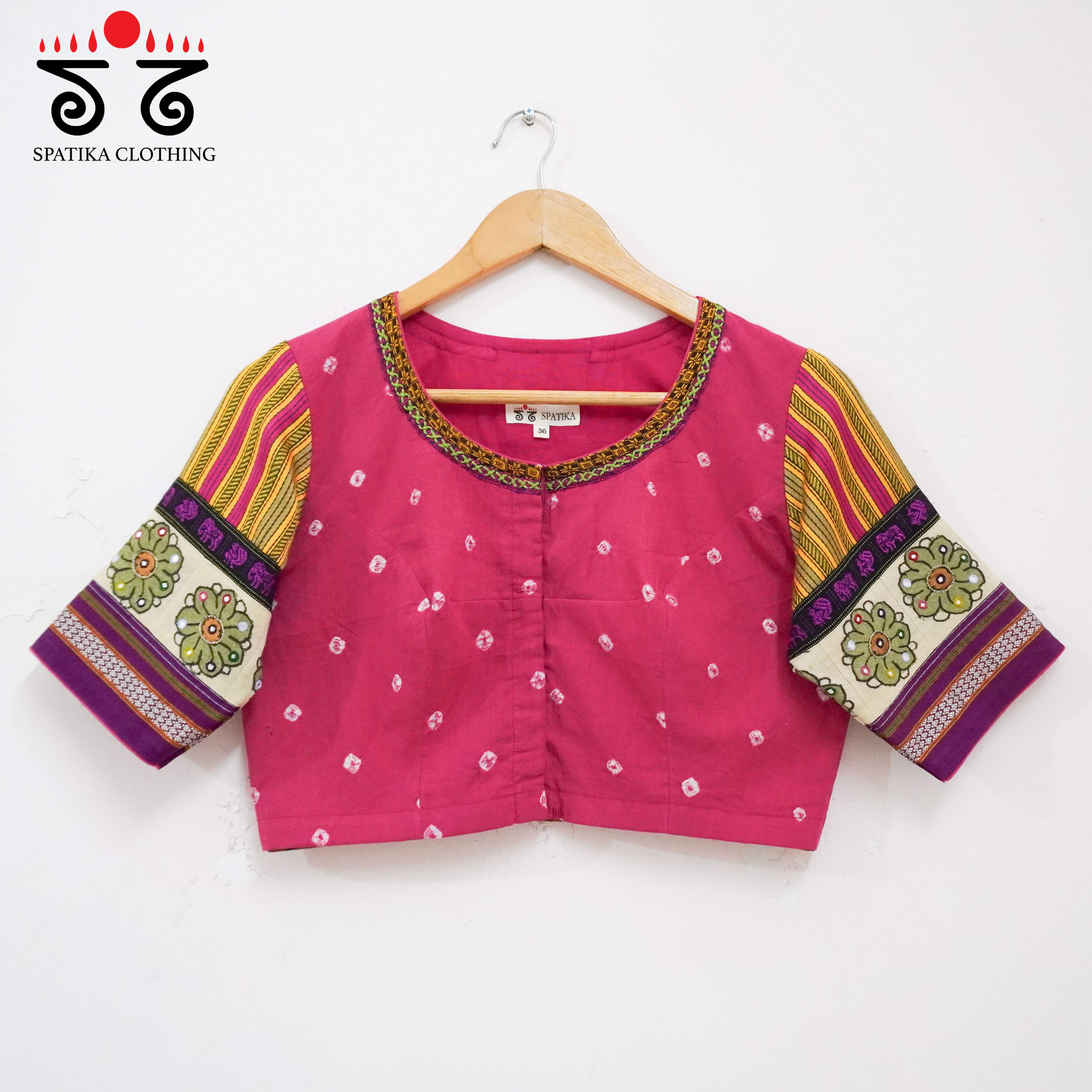 Pink Bandhini-Pen Kalamkari Handcrafted Blouse