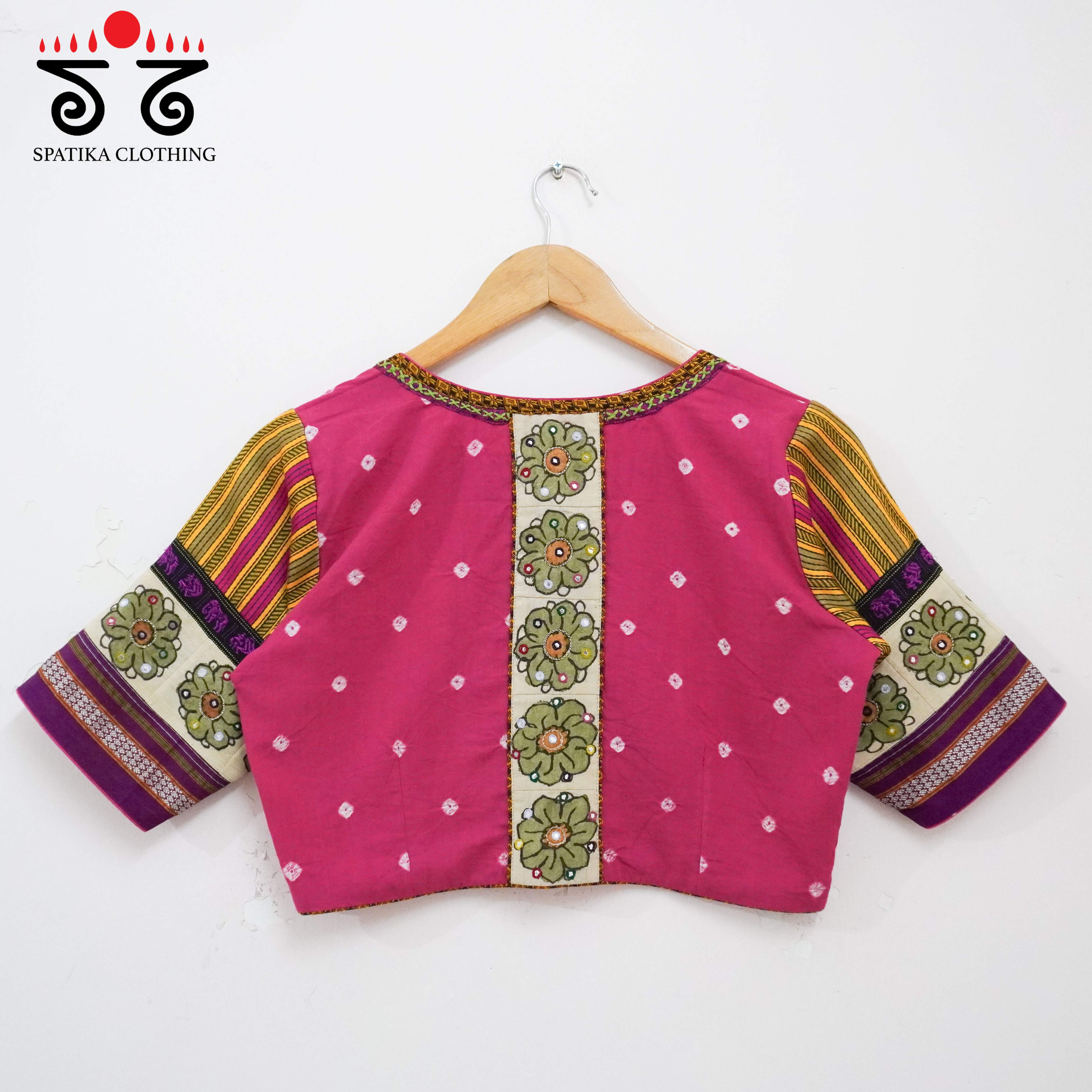 Pink Bandhini-Pen Kalamkari Handcrafted Blouse