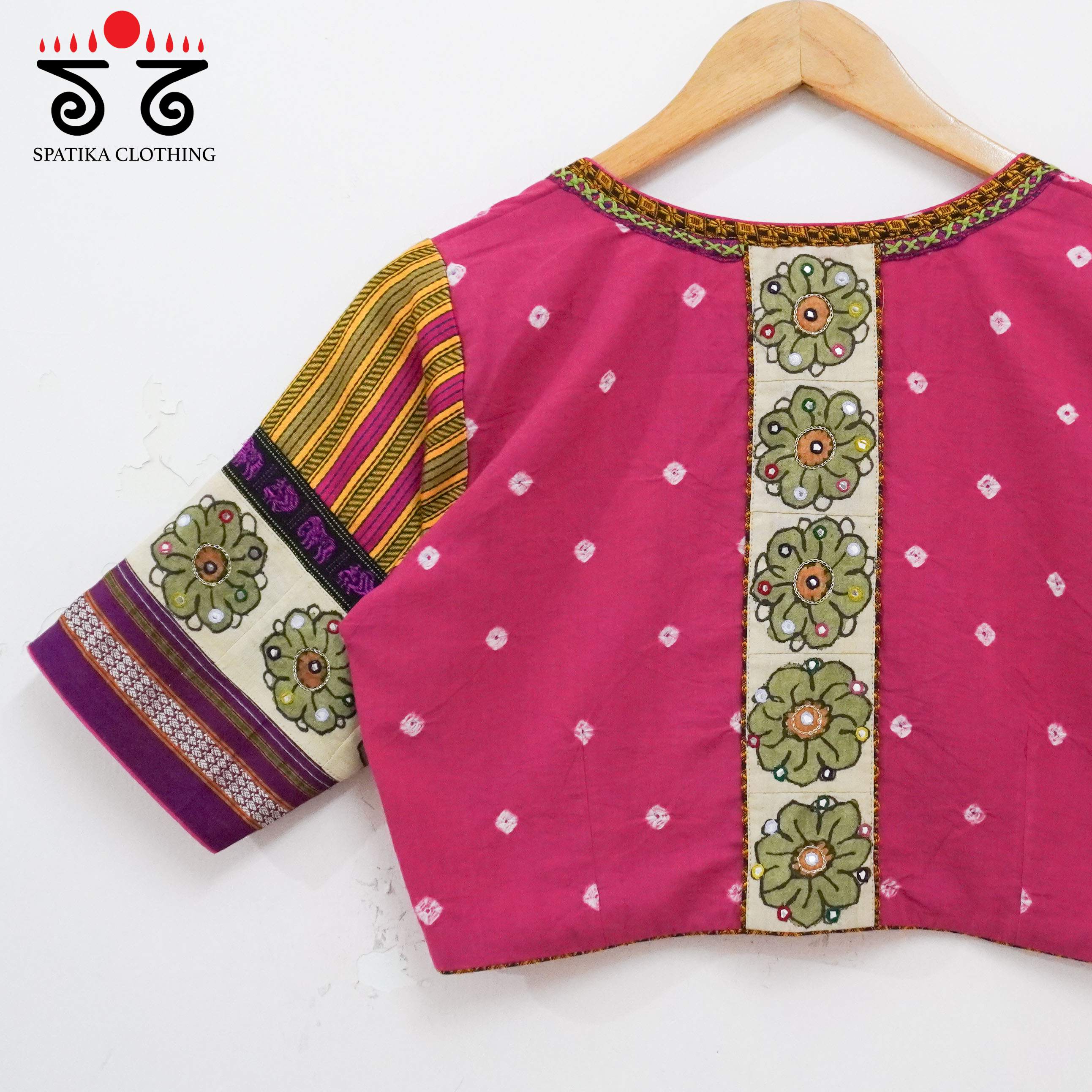 Pink Bandhini-Pen Kalamkari Handcrafted Blouse