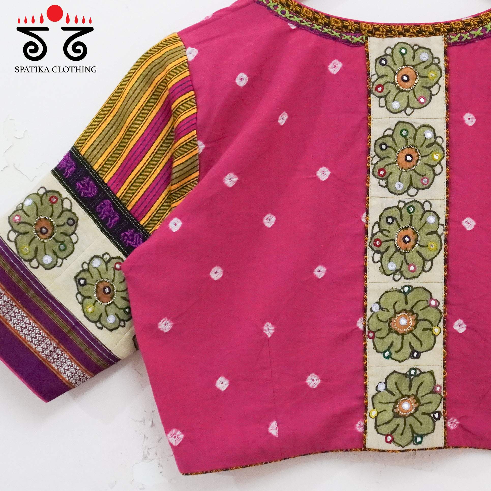 Pink Bandhini-Pen Kalamkari Handcrafted Blouse