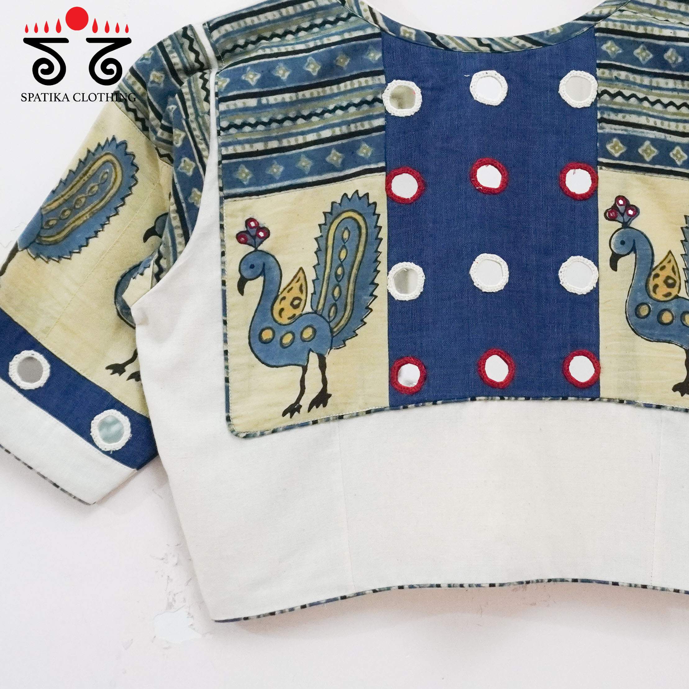The Morni - White & Blue Mirror work  Blouse