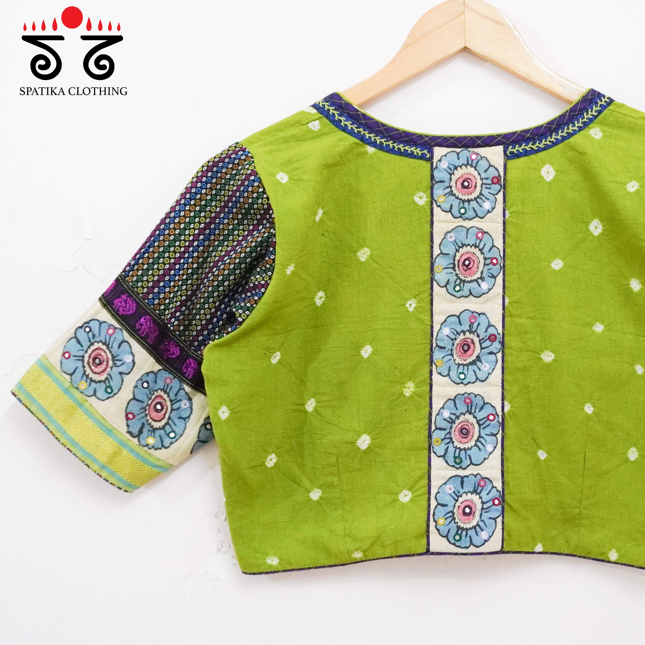 Green Bandhini-Pen Kalamkari Handcrafted Blouse