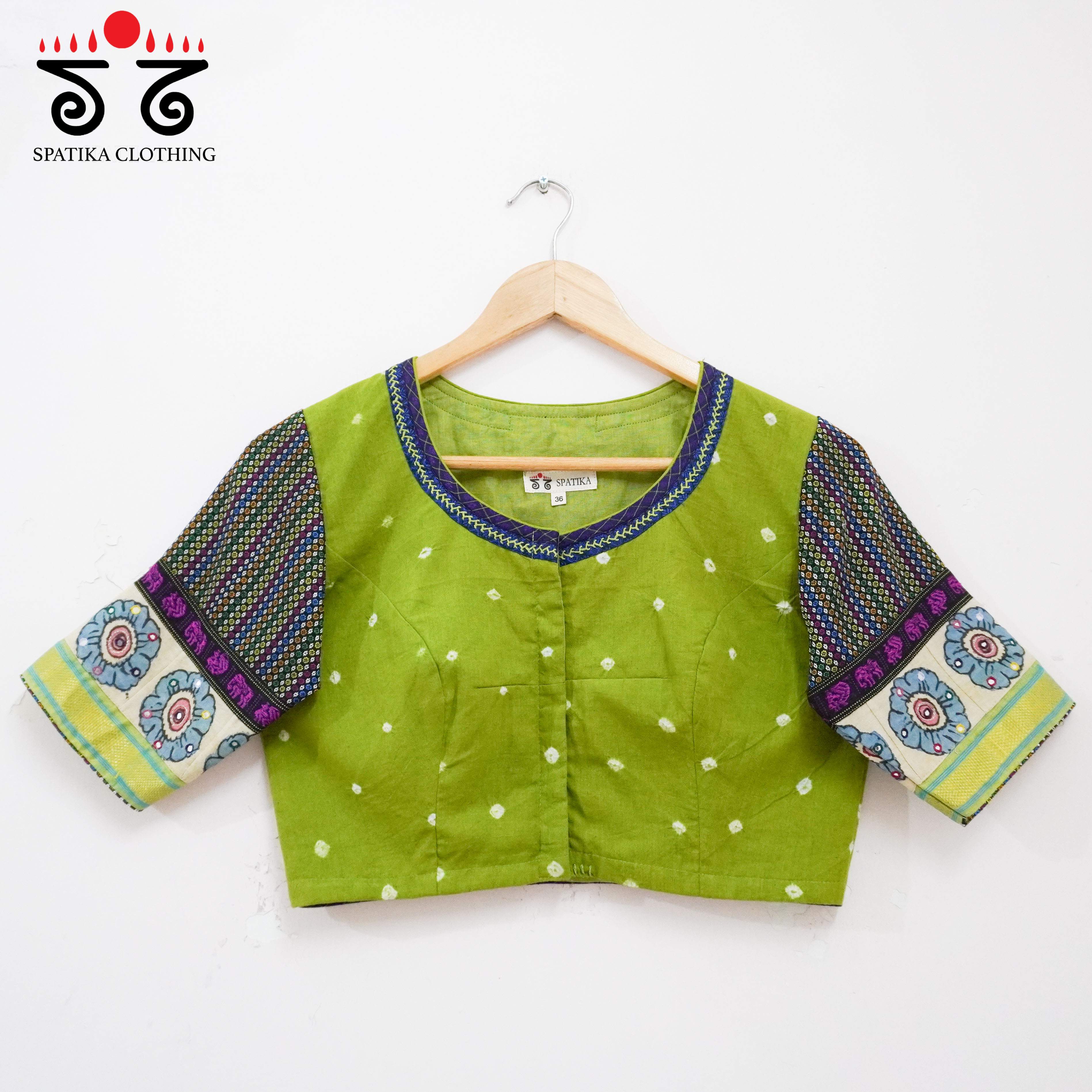 Green Bandhini-Pen Kalamkari Handcrafted Blouse