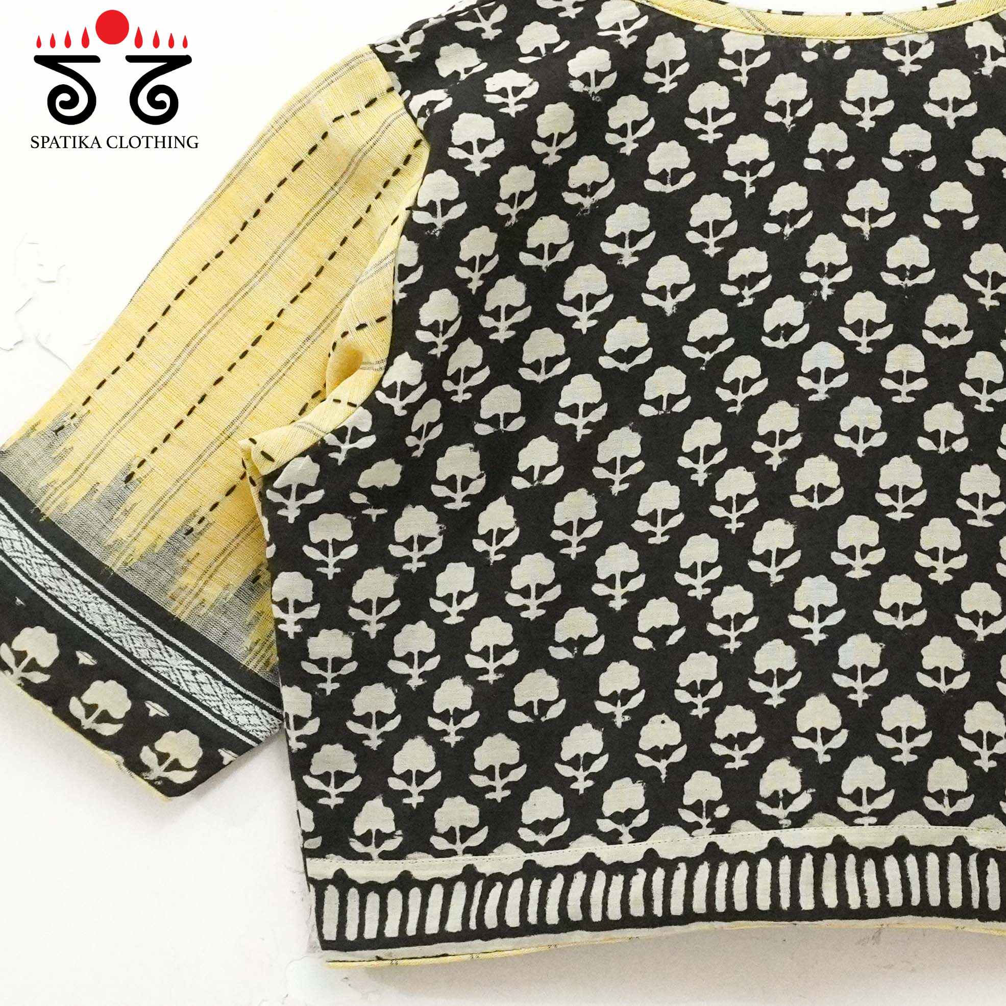 Ponduru Bagru - Black & Yellow Handcrafted Blouse