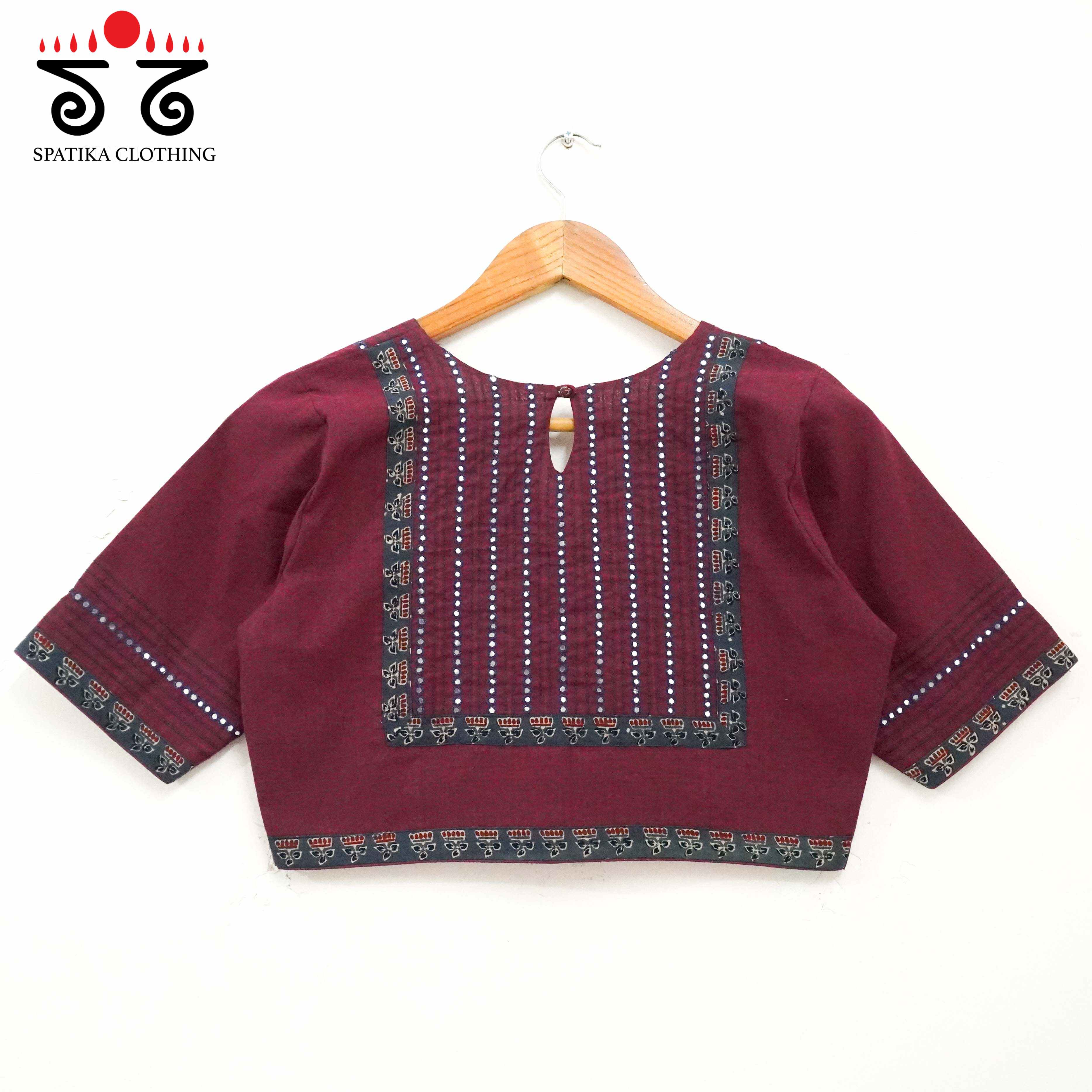 Maroon Mirror Work Hand embroidered Blouse