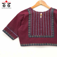 Maroon Mirror Work Hand embroidered Blouse