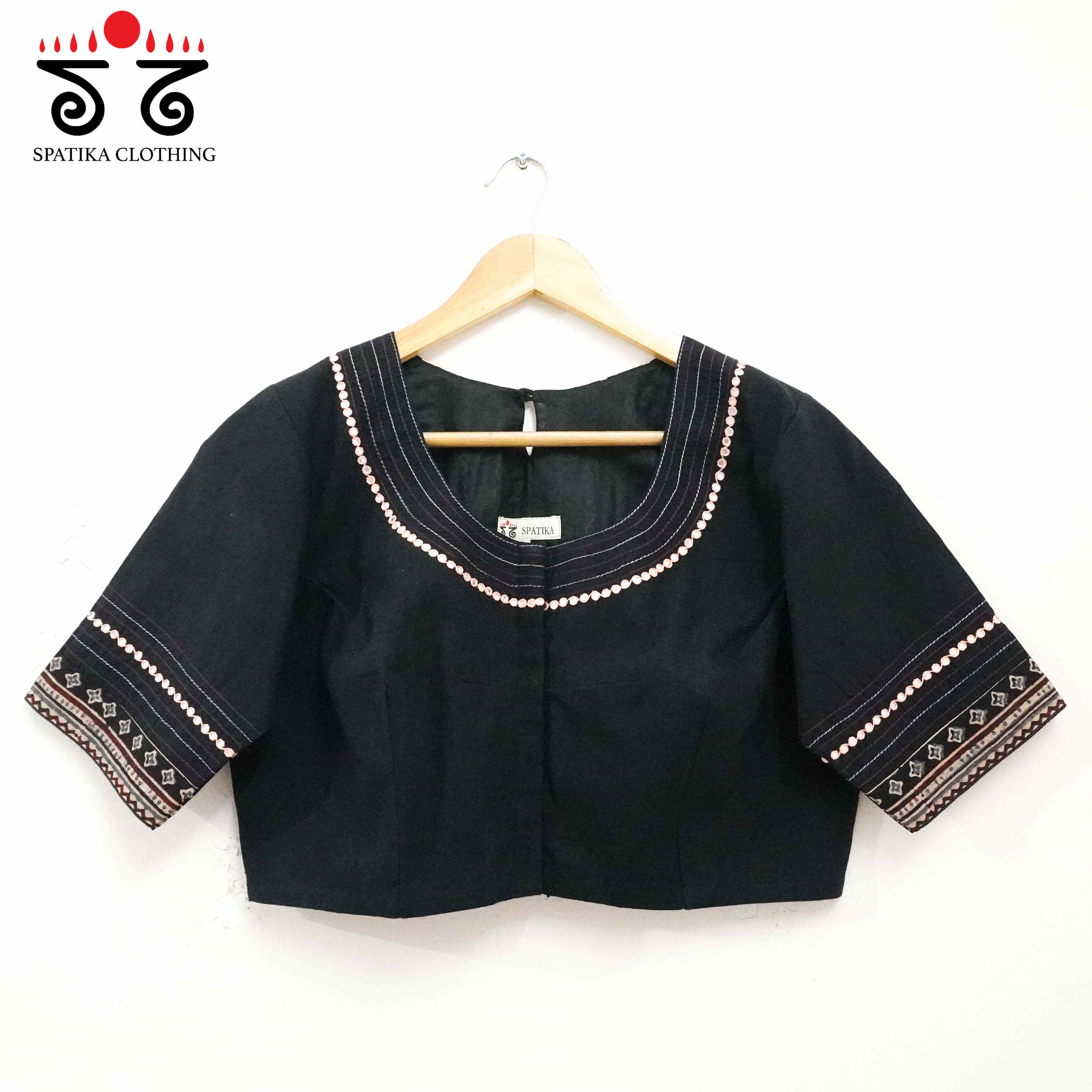 Black & Peach Mirror Work Hand embroidered Blouse