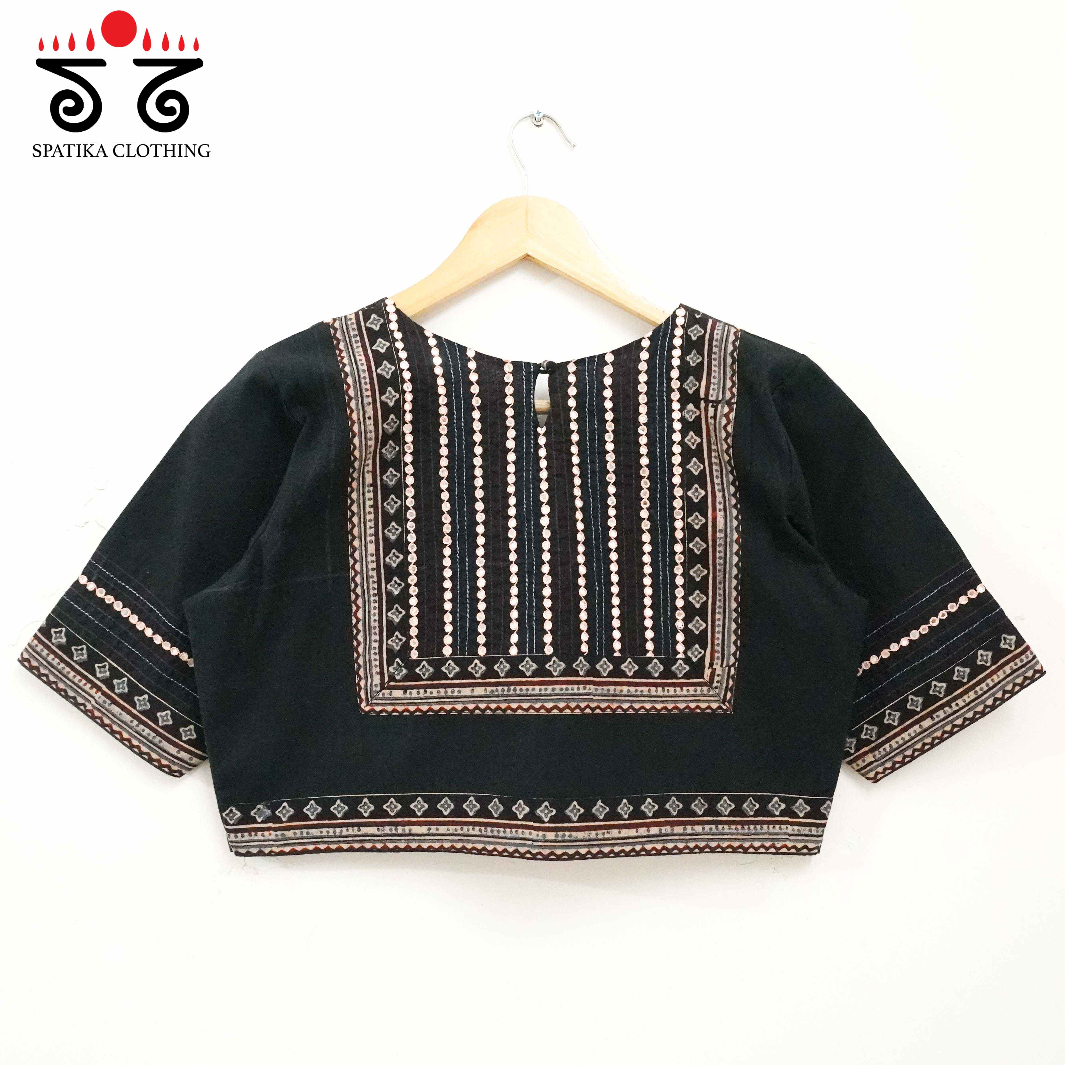 Black & Peach Mirror Work Hand embroidered Blouse