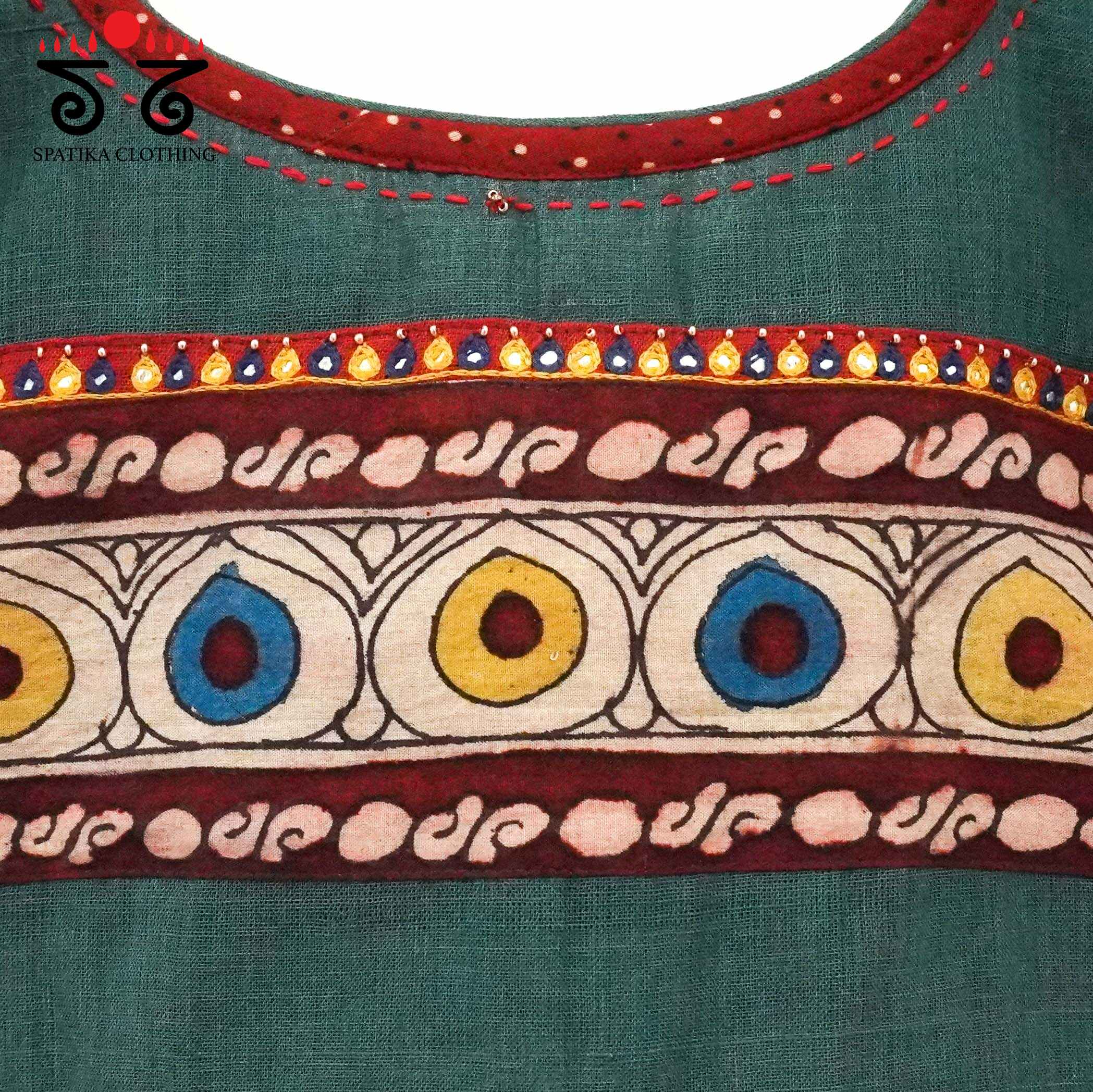 Boondh Pen Kalamkari Green Hand embroidered  Blouse
