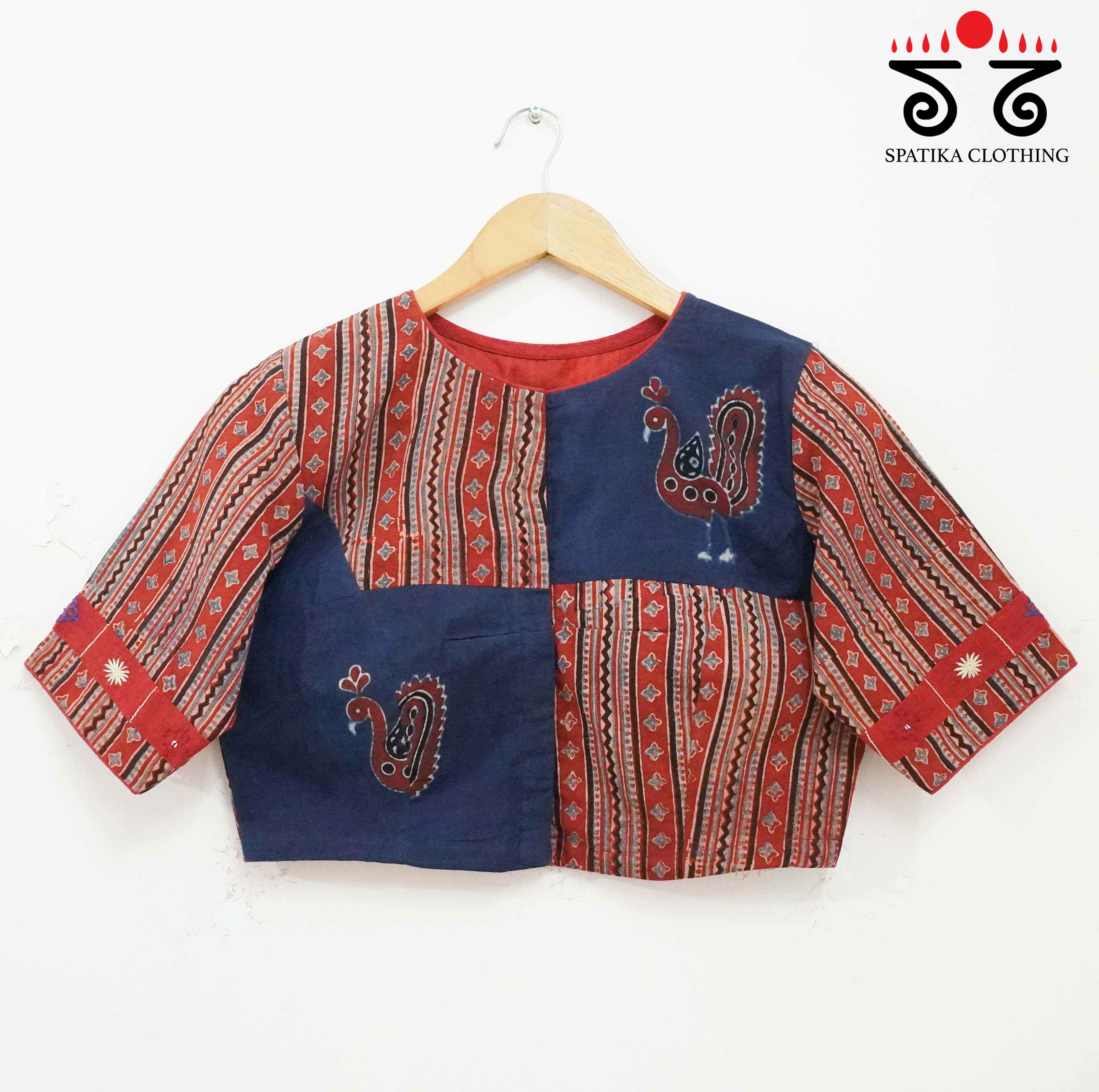 Red & Blue Morni Collage-Handcrafted Blouse