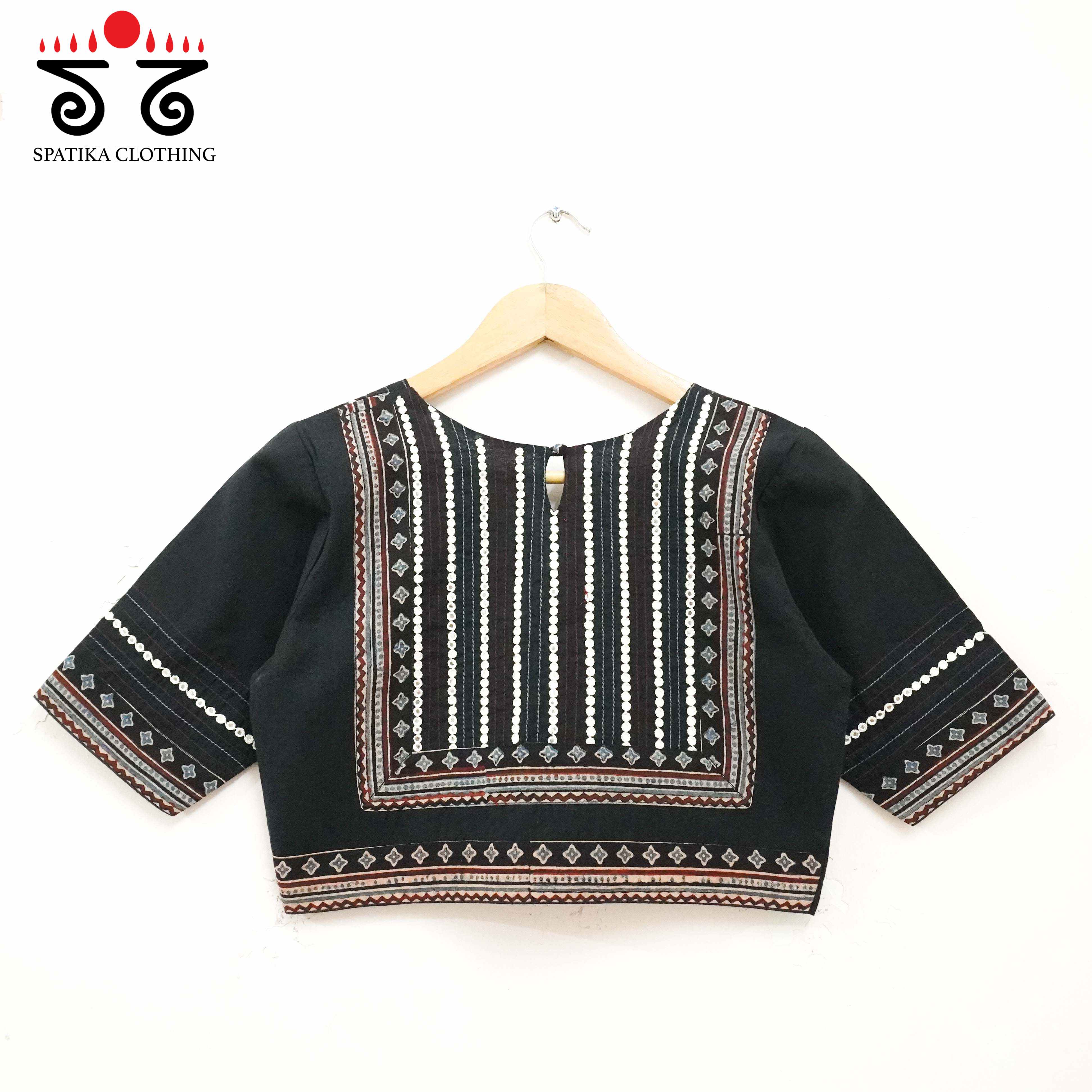 Black & White Mirror Work Hand embroidered Blouse