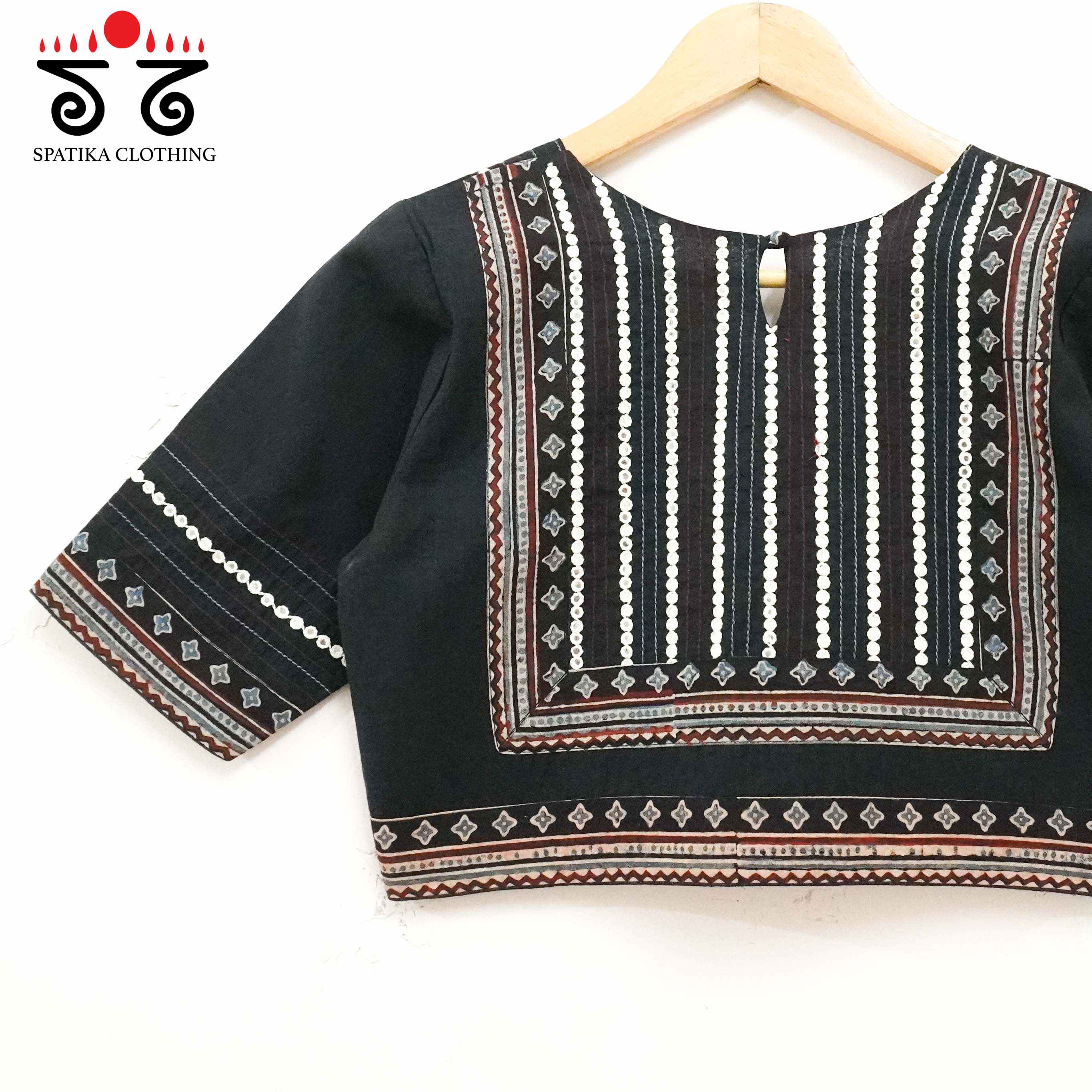 Black & White Mirror Work Hand embroidered Blouse