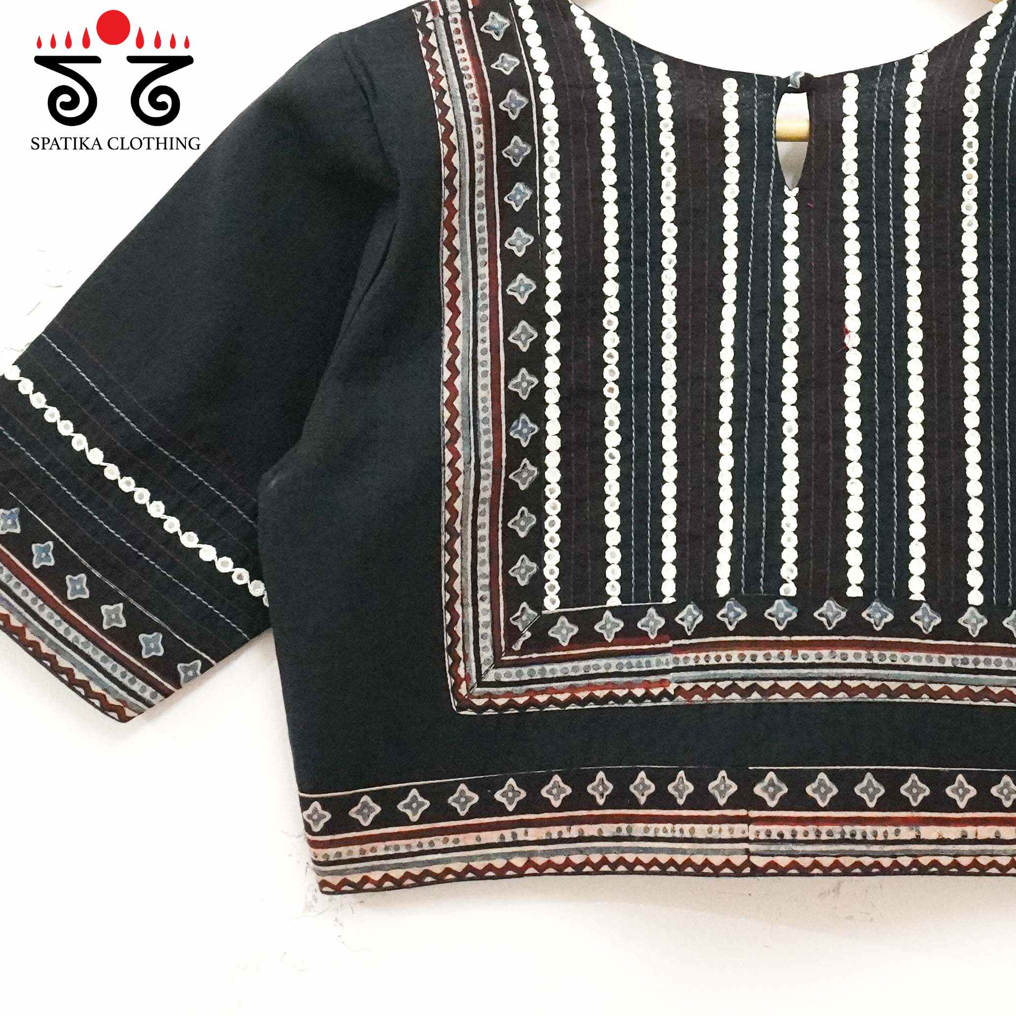 Black & White Mirror Work Hand embroidered Blouse