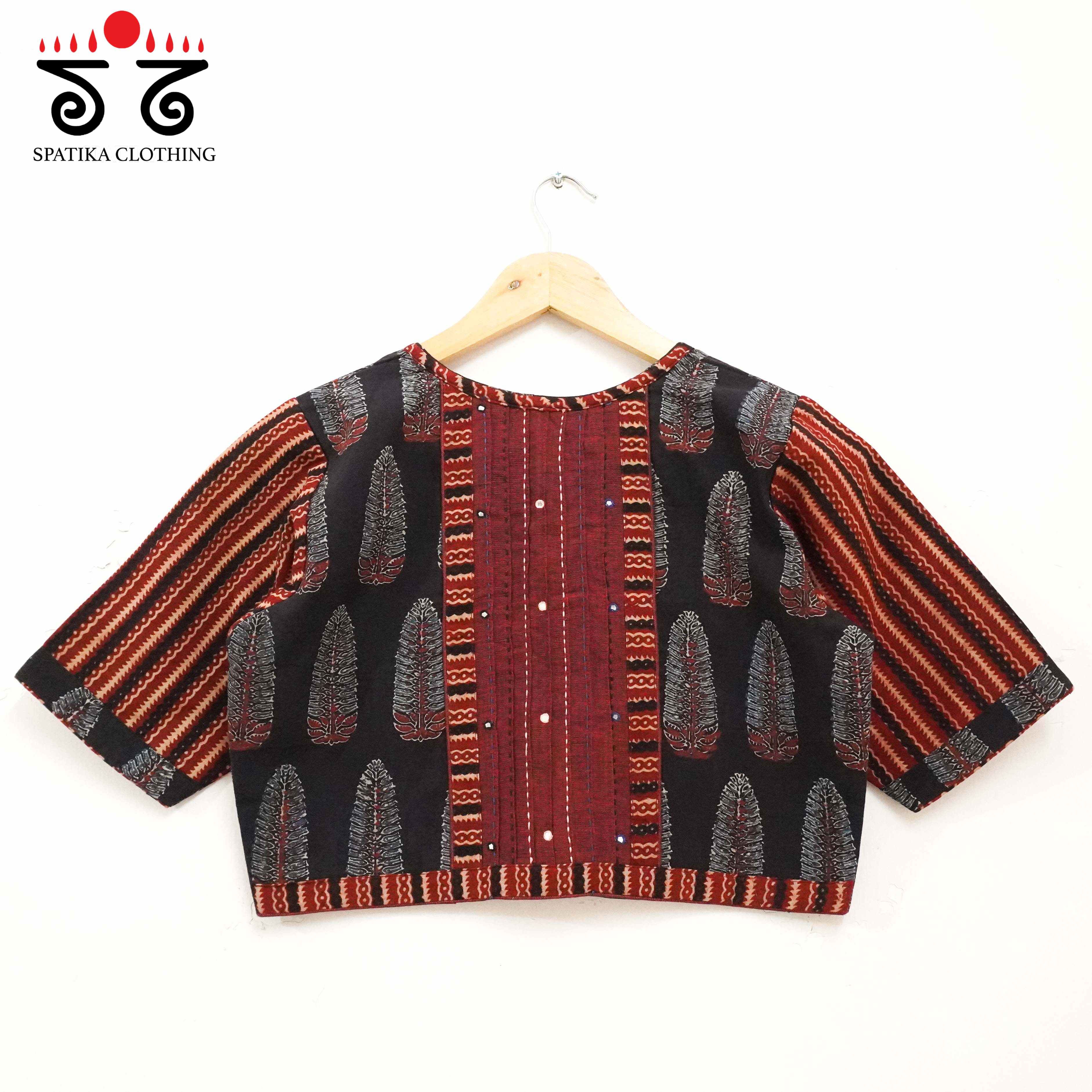 The Ajrakh Black & Red Pintuck Blouse