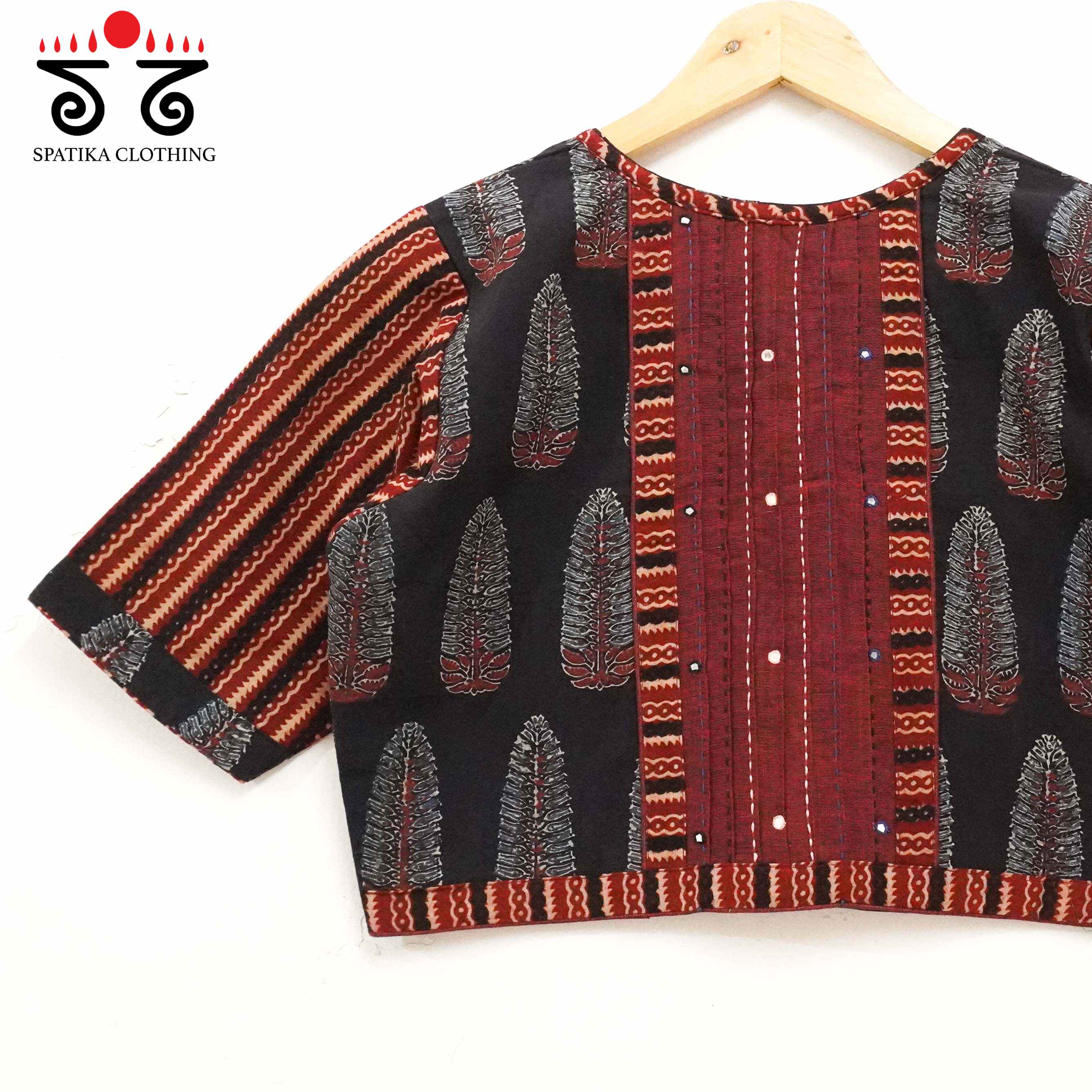 The Ajrakh Black & Red Pintuck Blouse