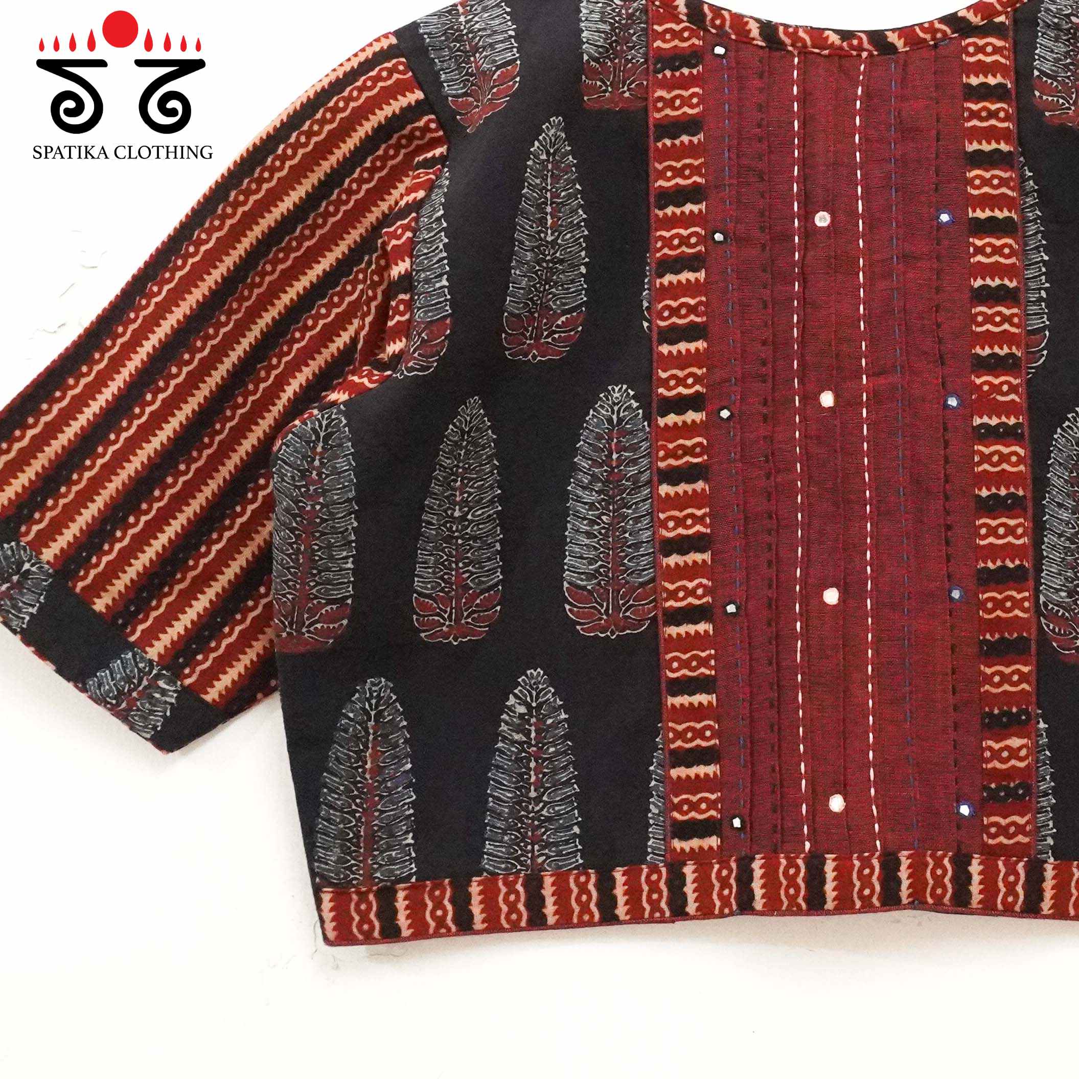 The Ajrakh Black & Red Pintuck Blouse