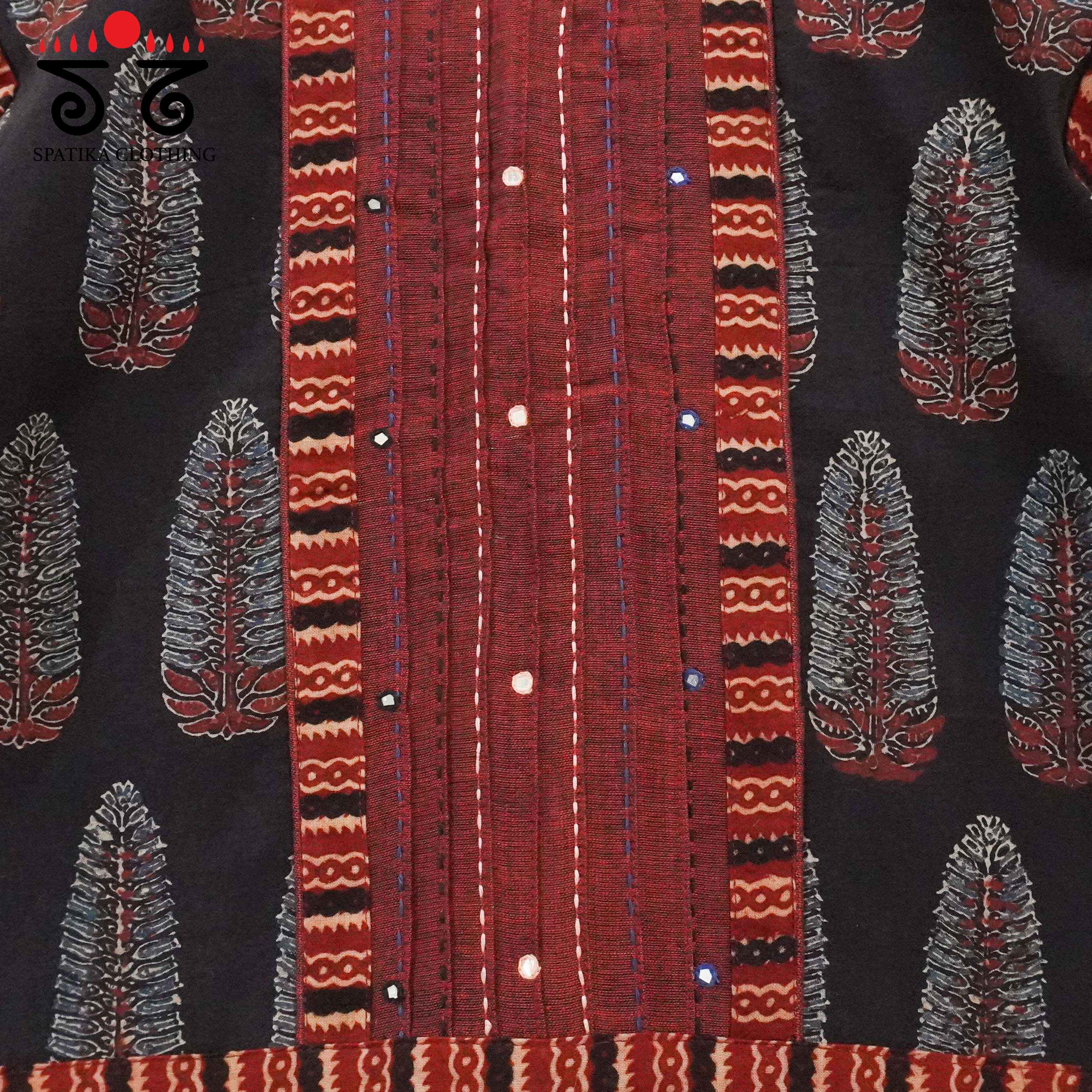 The Ajrakh Black & Red Pintuck Blouse