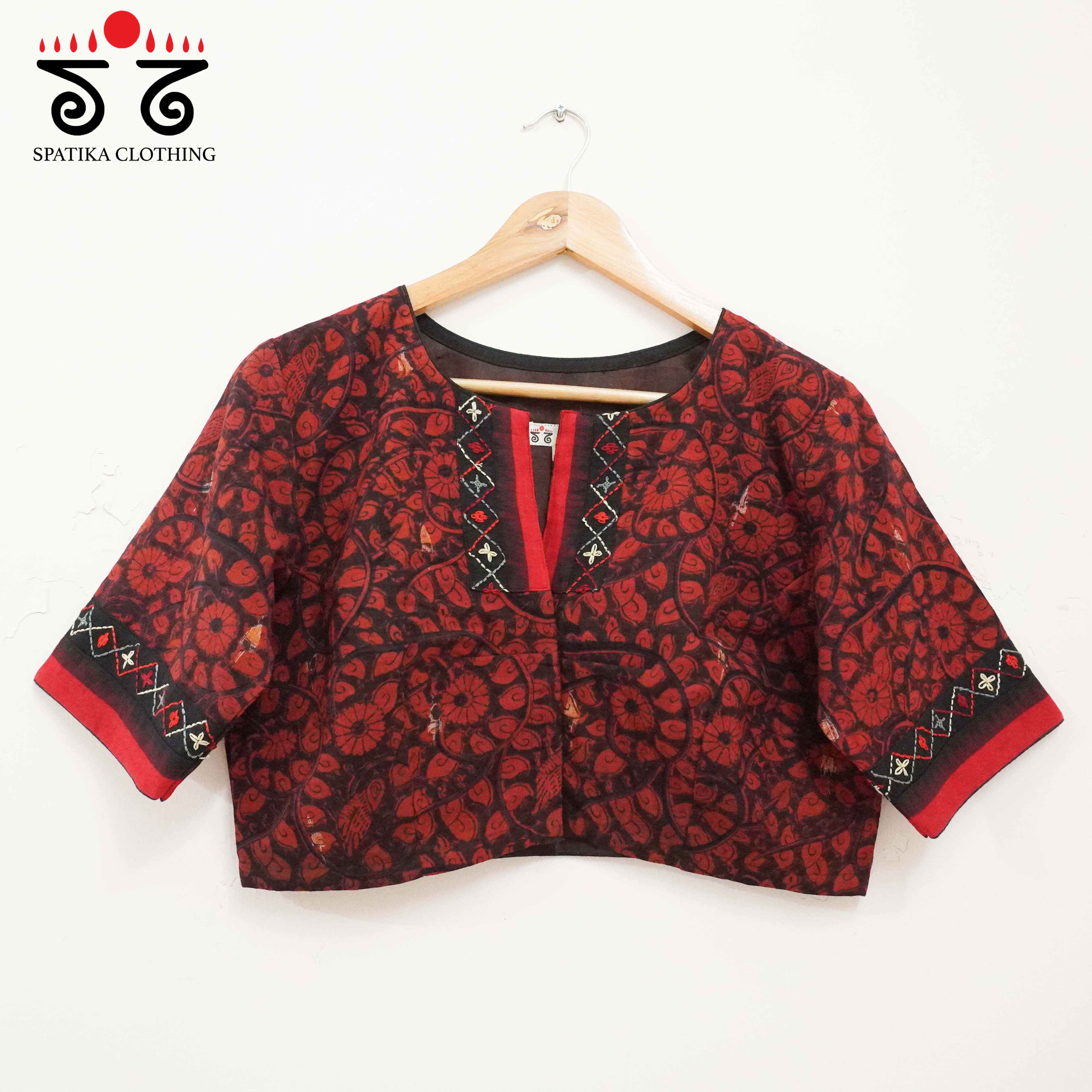 Pen Kalamkari - Red with Black Lambani Blouse