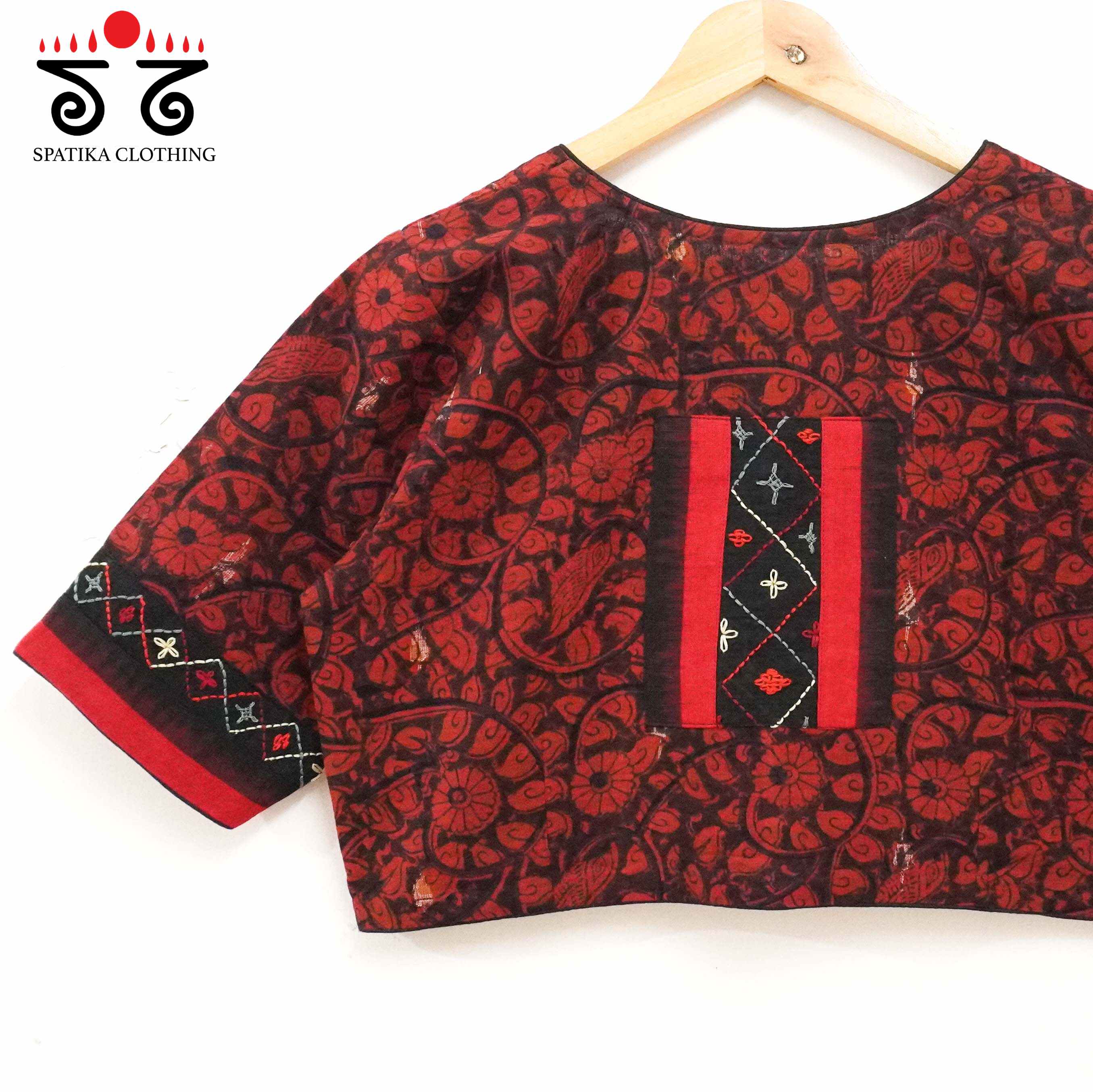Pen Kalamkari - Red with Black Lambani Blouse