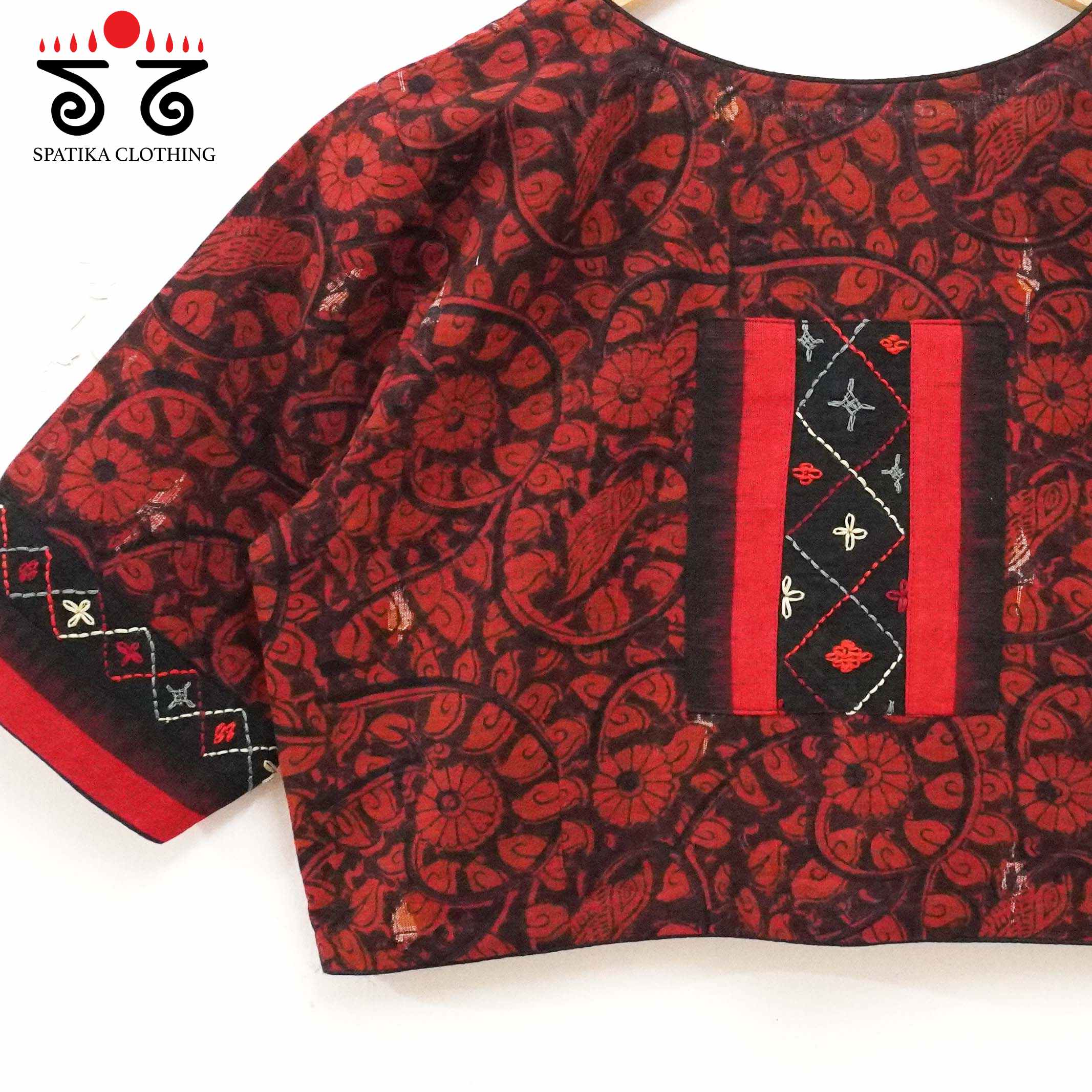 Pen Kalamkari - Red with Black Lambani Blouse