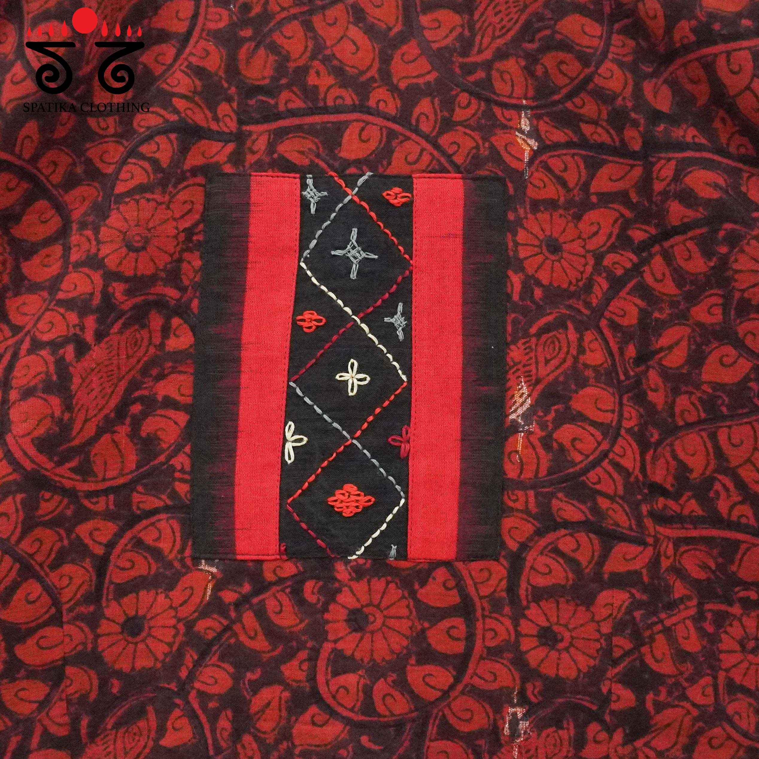 Pen Kalamkari - Red with Black Lambani Blouse