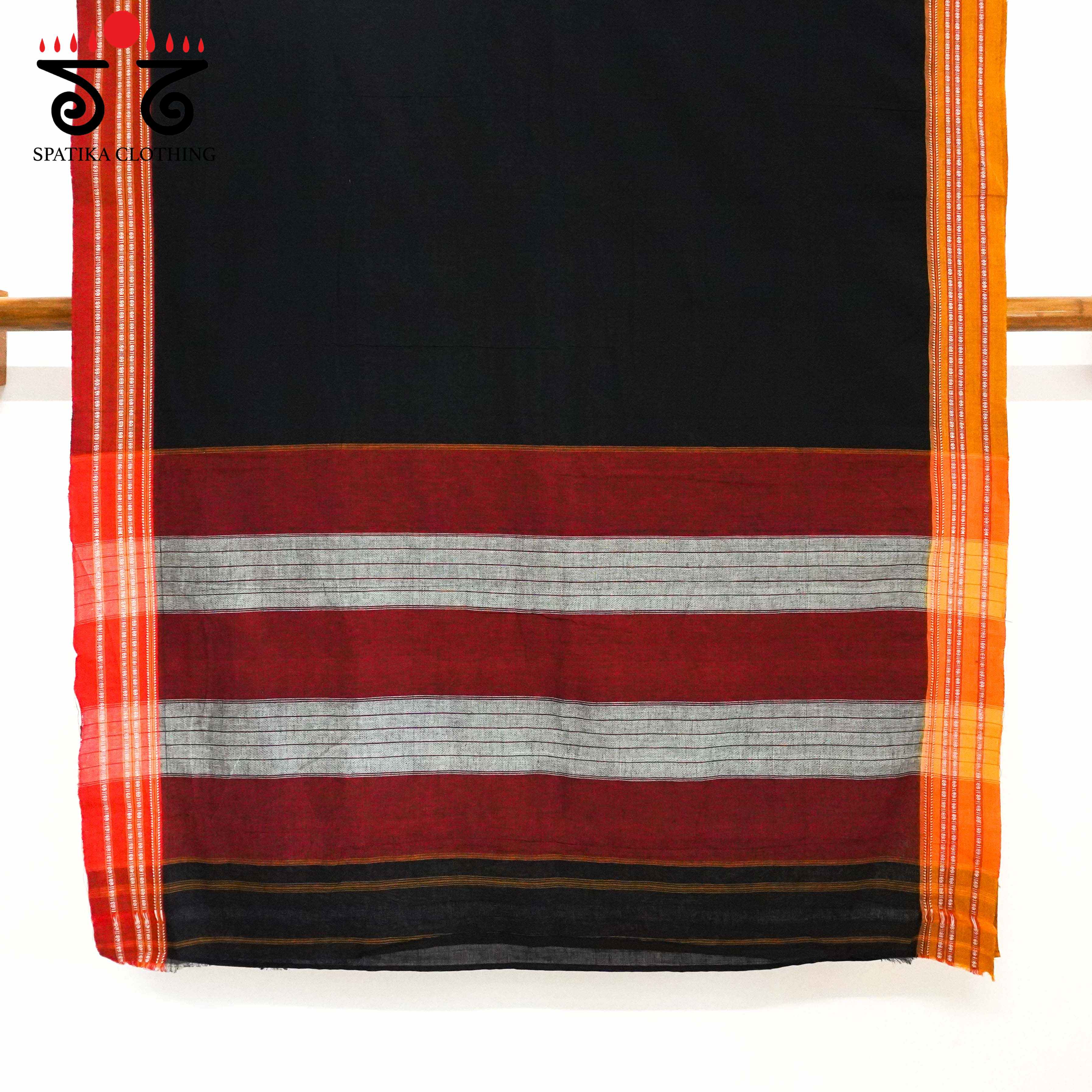 Black Ilkal Handwoven Cotton Saree - Kalamkari Blouse