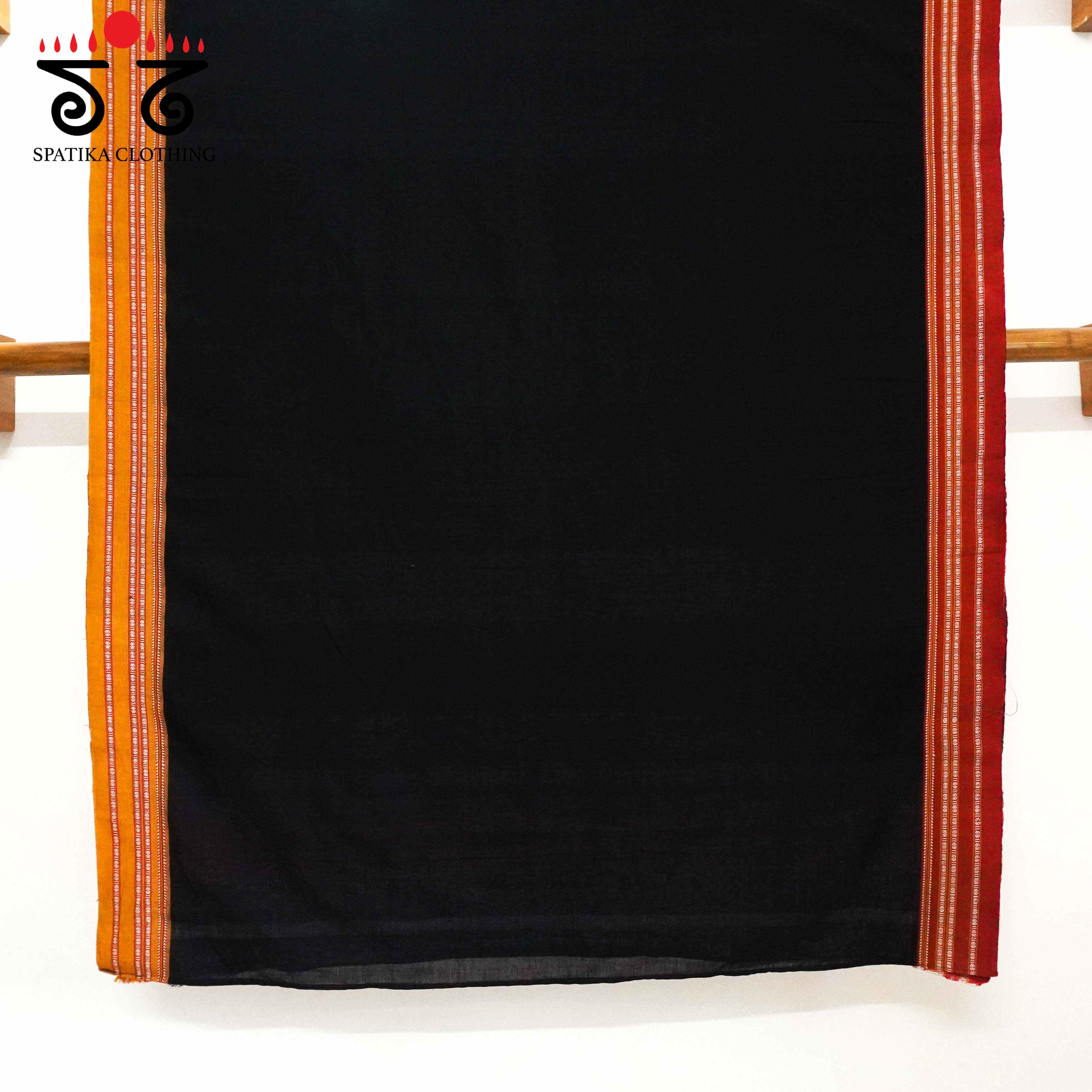 Black Ilkal Handwoven Cotton Saree - Kalamkari Blouse