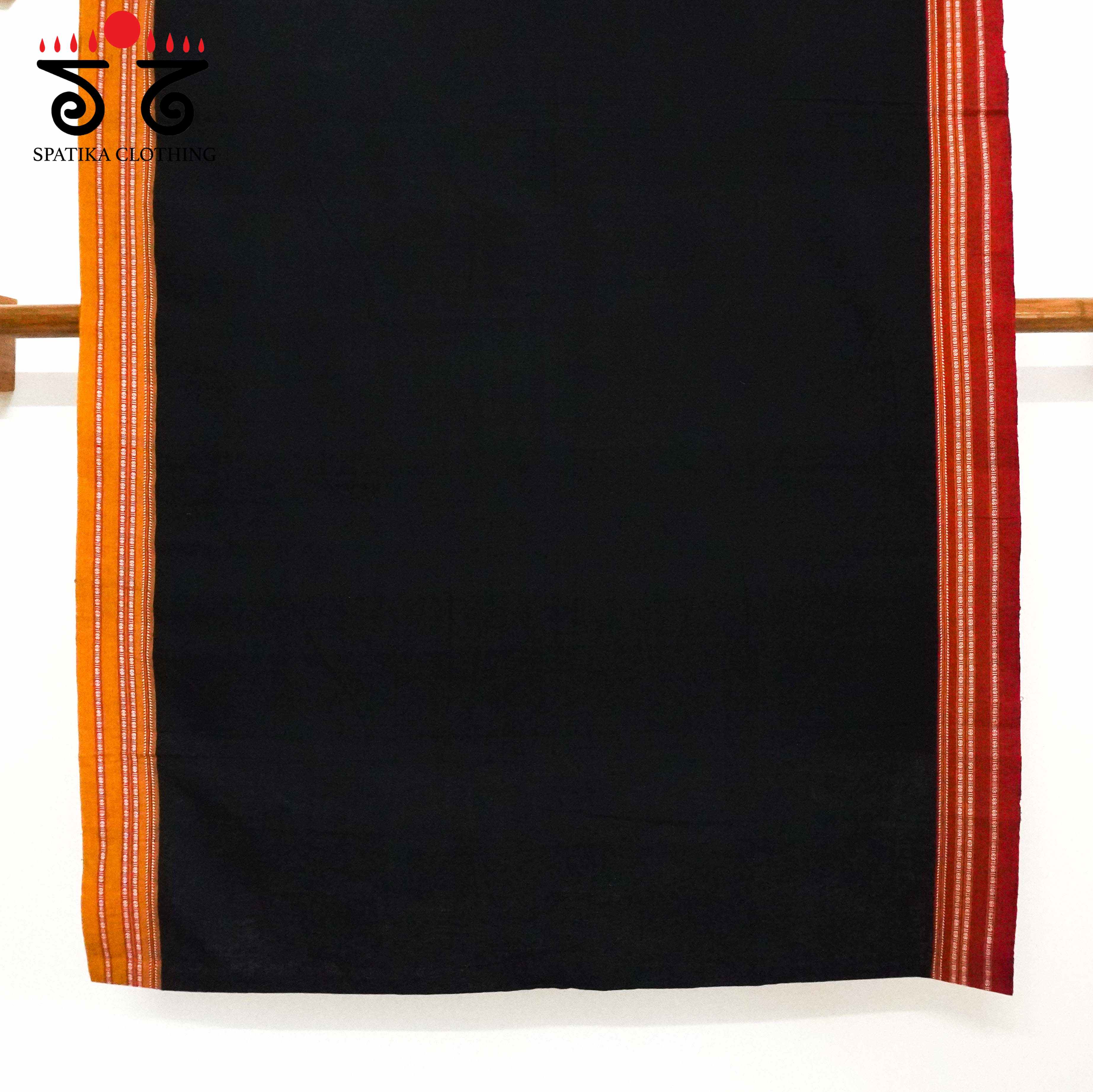 Black Ilkal Handwoven Cotton Saree - Kalamkari Blouse