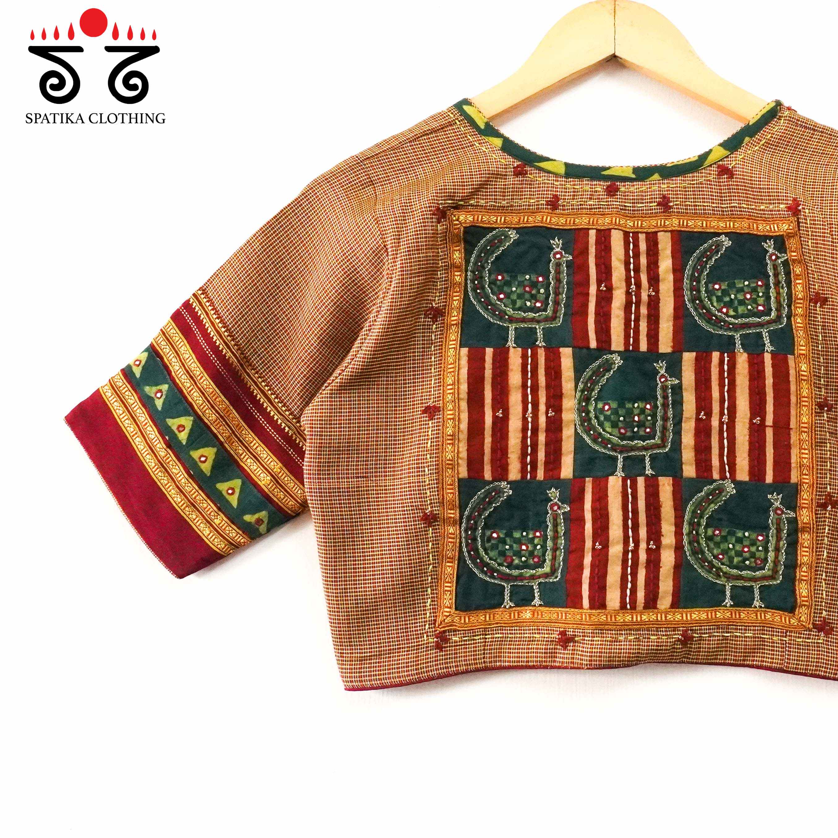 Maroon Morni-Ajrak Patchwork Blouse