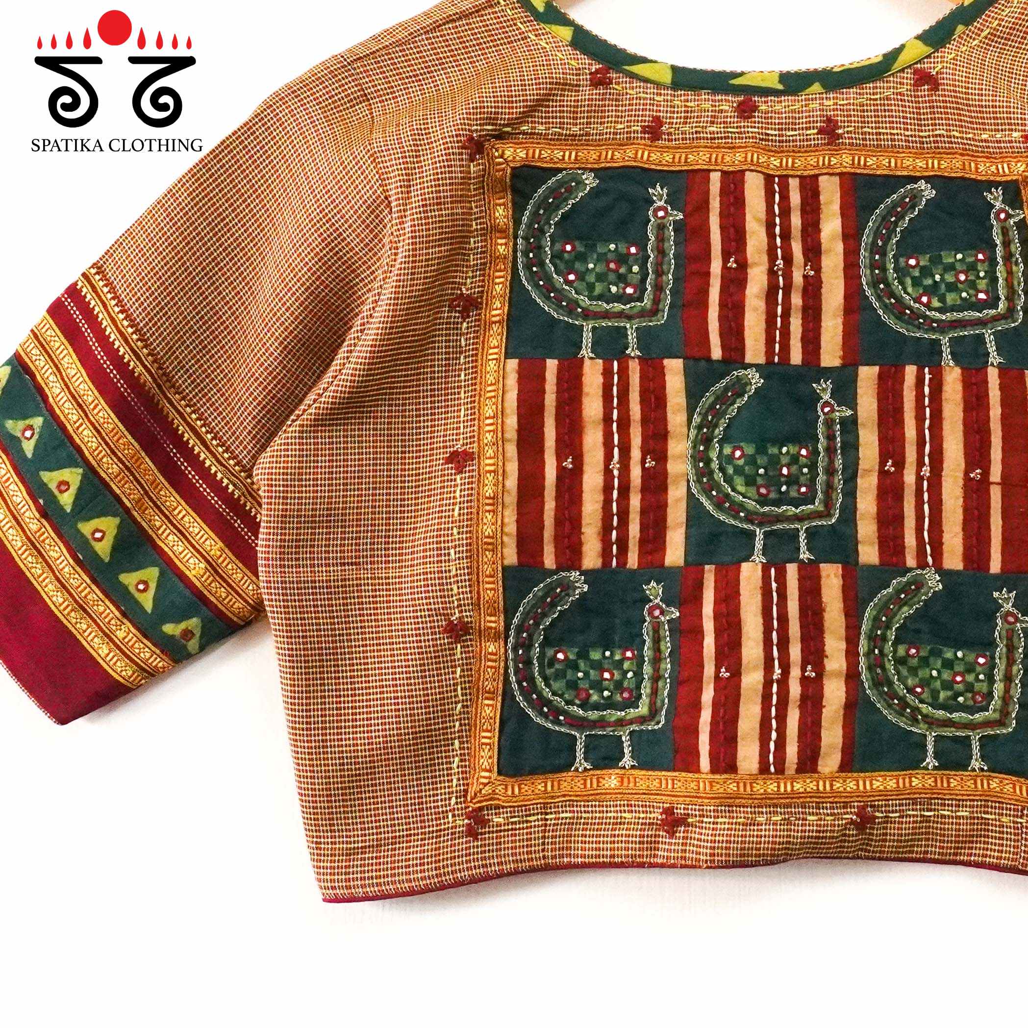 Maroon Morni-Ajrak Patchwork Blouse