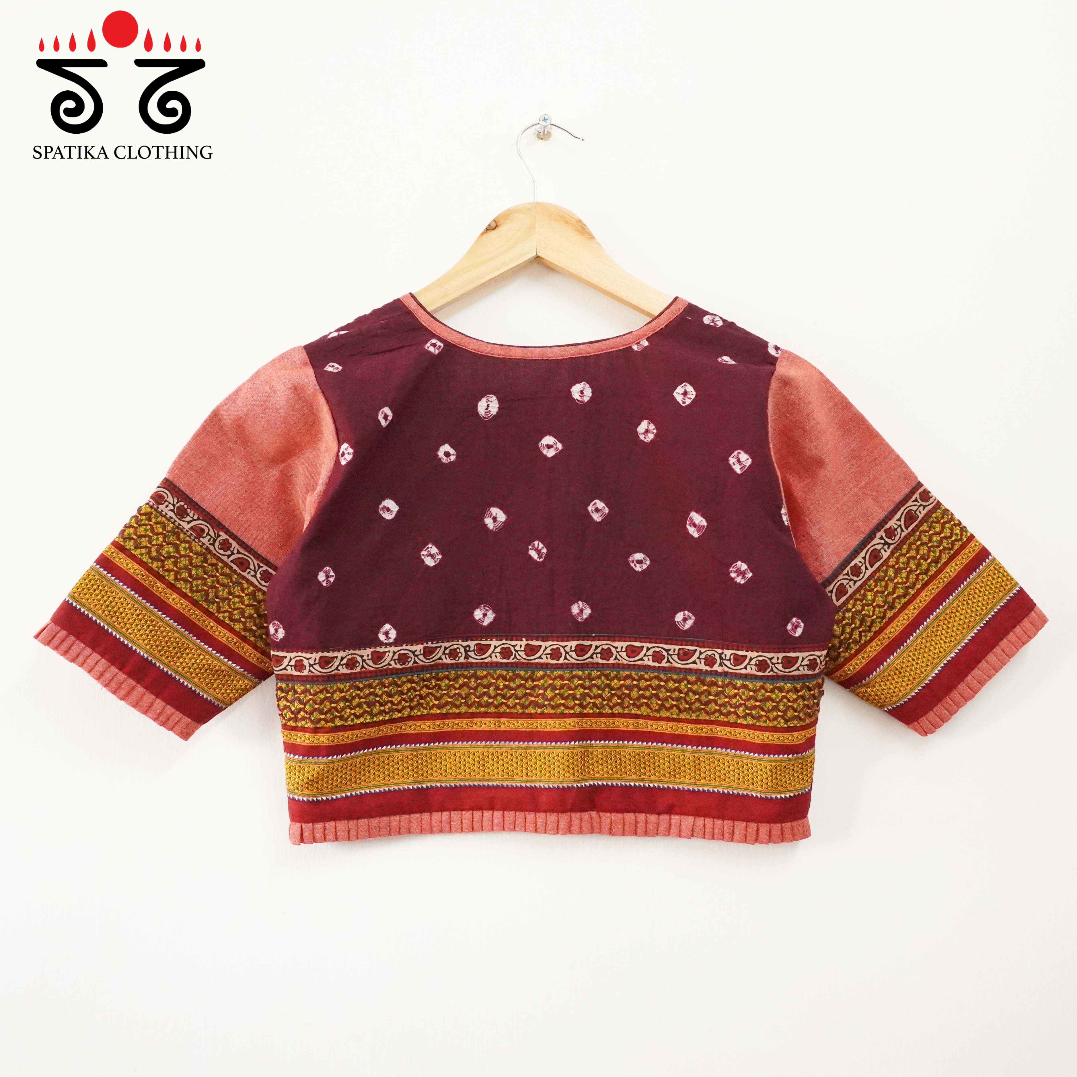 Pink & Brown Bandhini-Khun Handcrafted Blouse