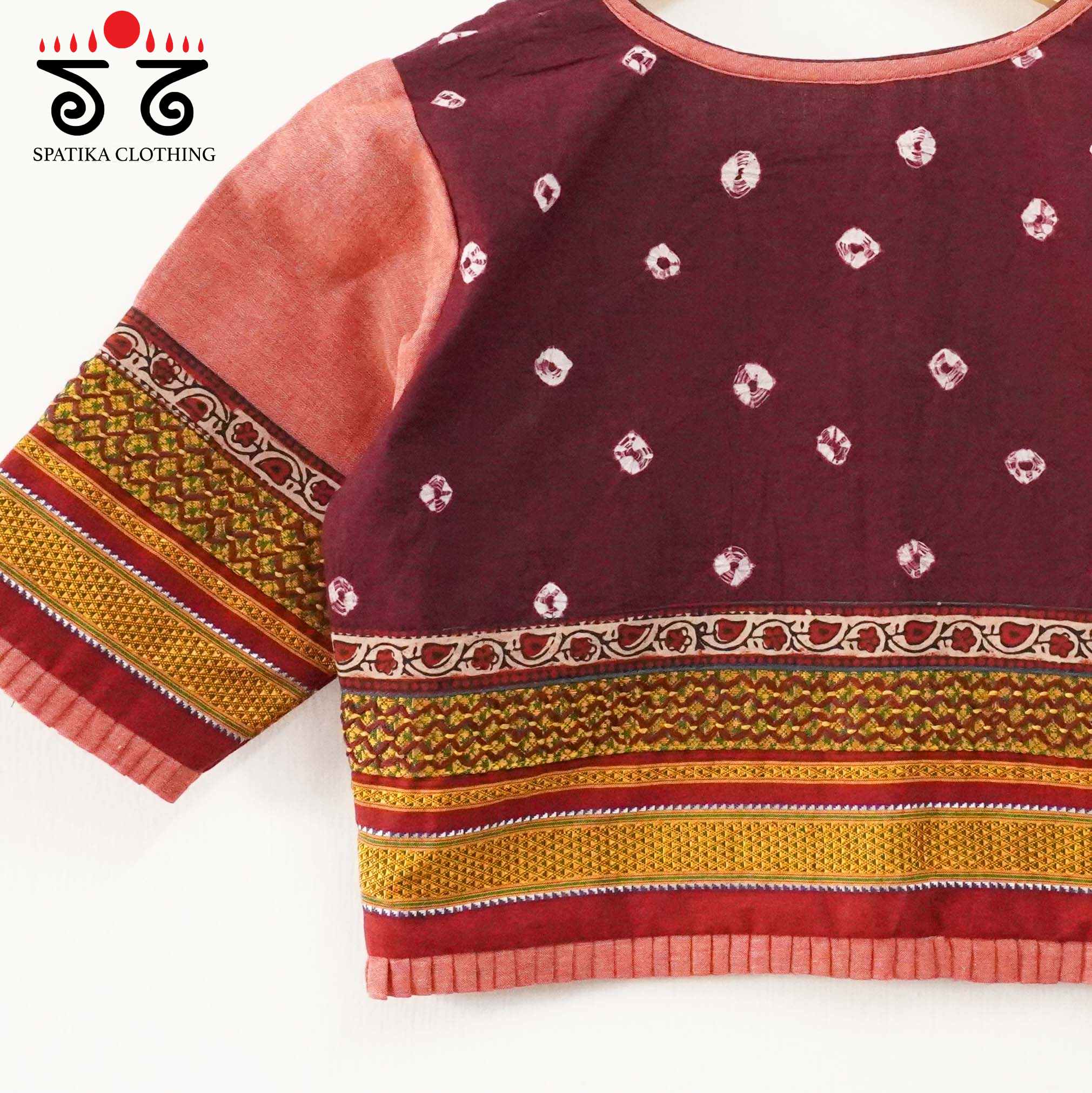Pink & Brown Bandhini-Khun Handcrafted Blouse